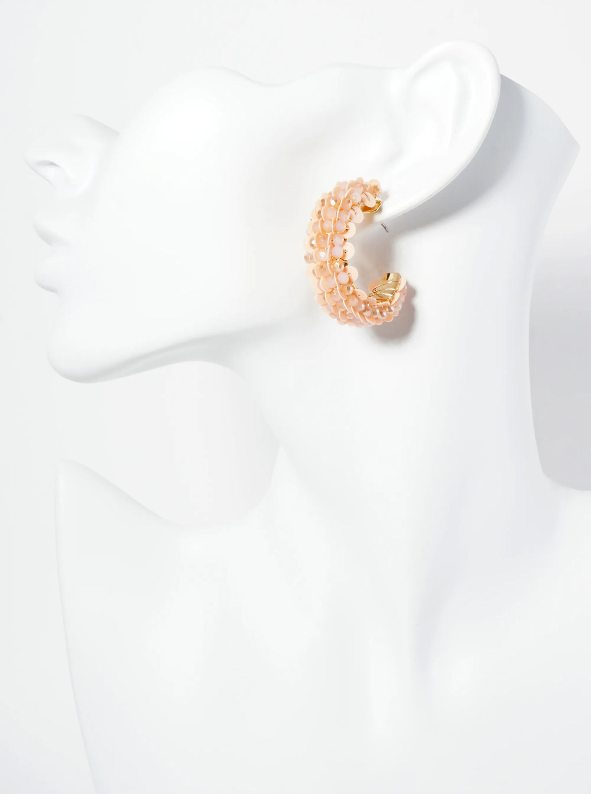 Spangle And Glass Beaded 30mm Wide Hoop Earrings