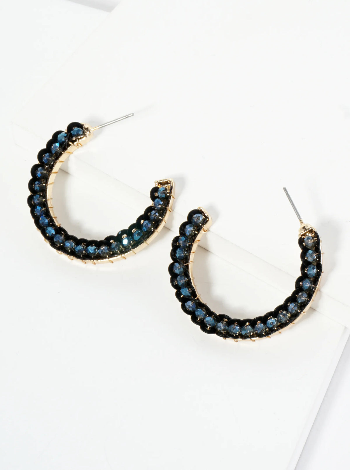 Spangle And Glass Beaded 35mm Open Hoop Earrings