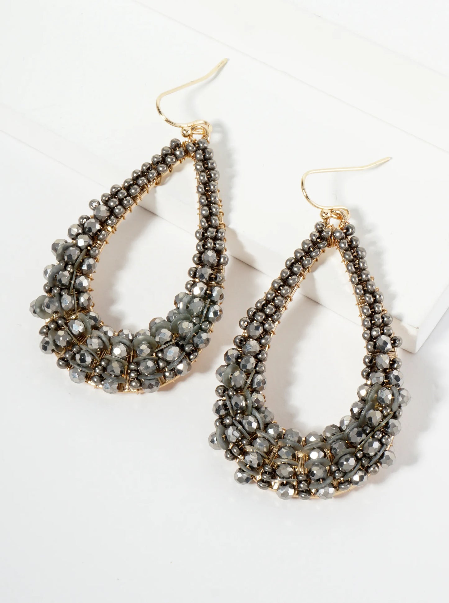 Spangle And Glass Beaded Teardrop Dangle Earrings