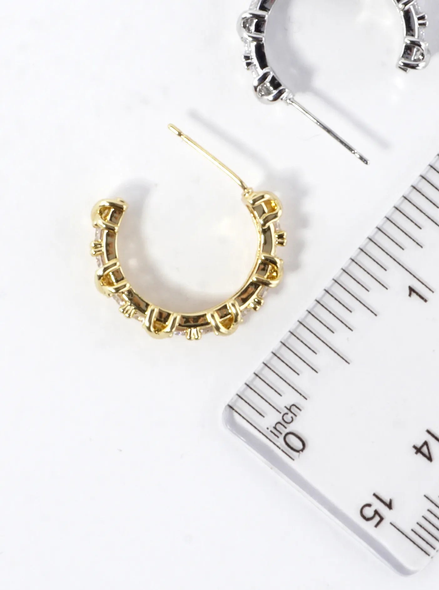 Sparkling CZ Criss Cross Brass Hoop Earring