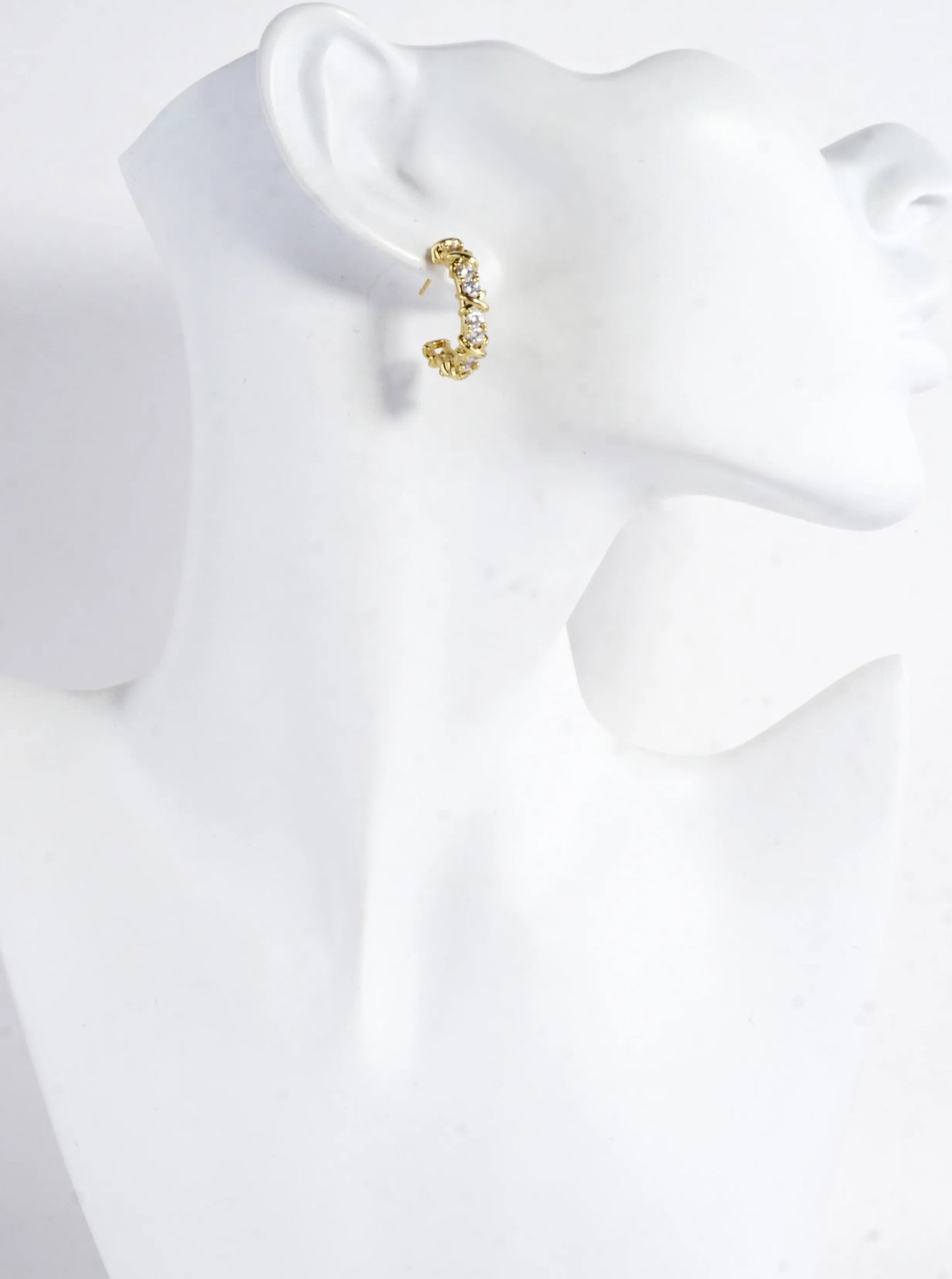 Sparkling CZ Criss Cross Brass Hoop Earring