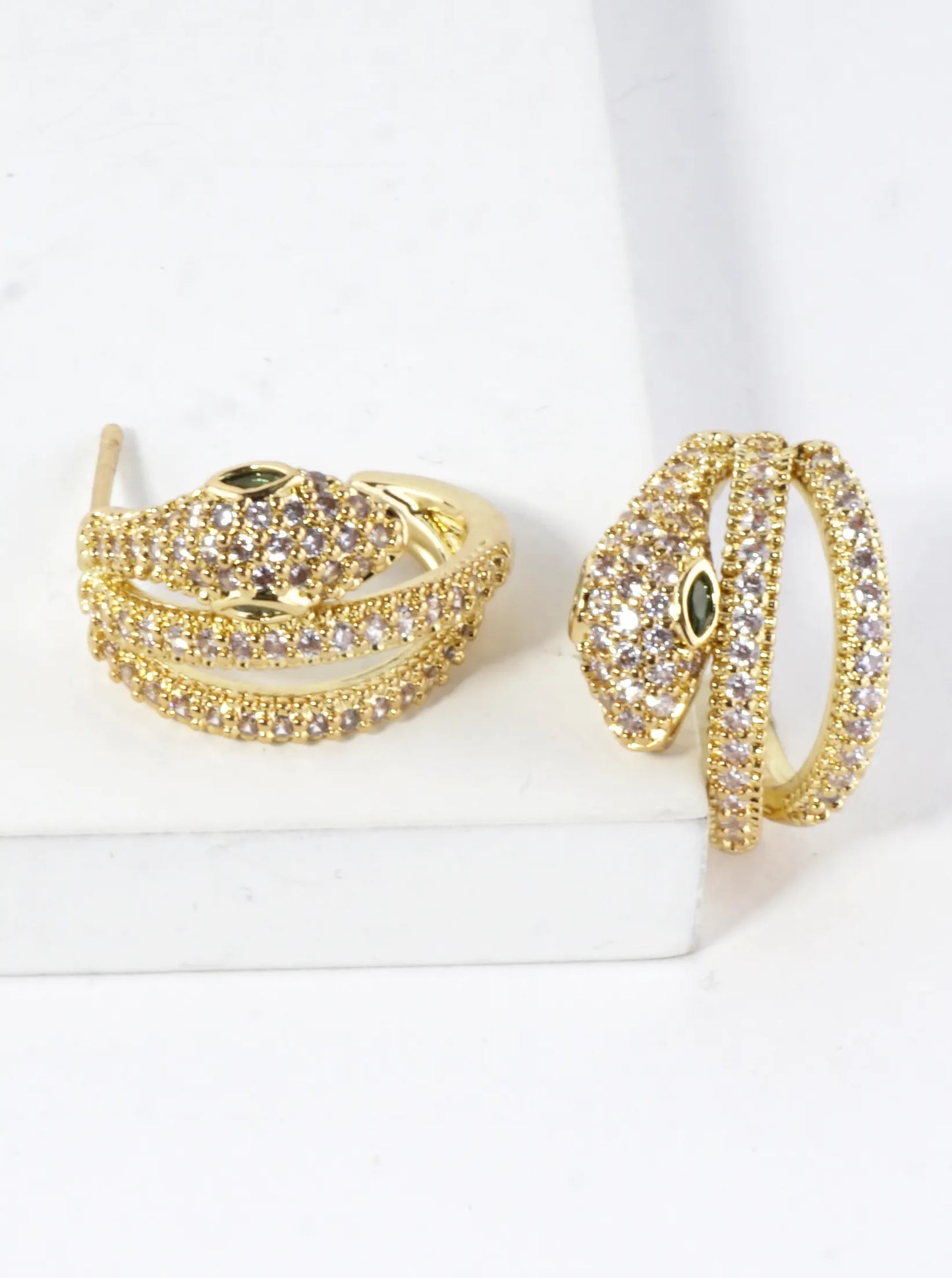 Sparkling CZ Pave Brass Snake Coil Hoop Earrings