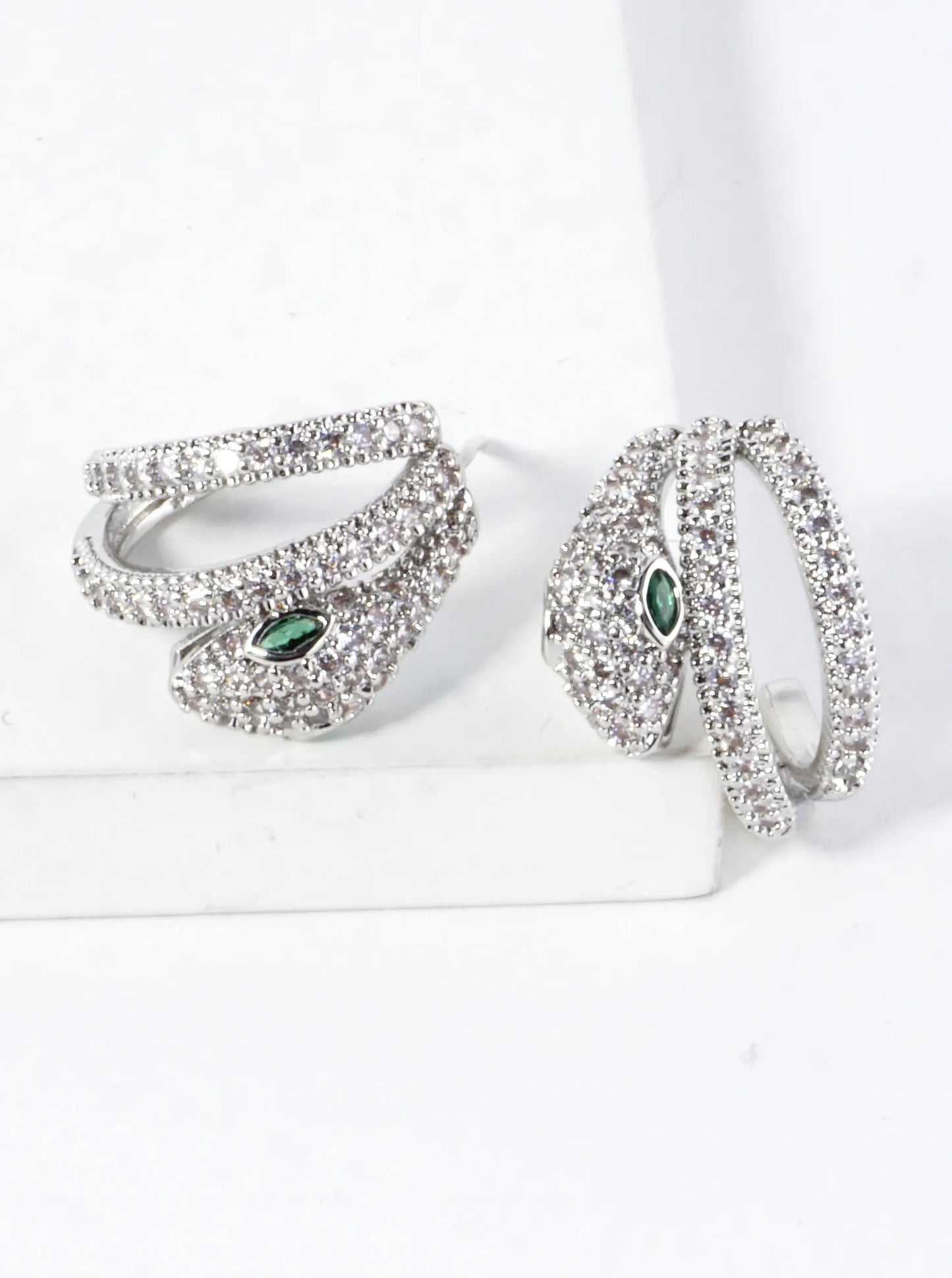 Sparkling CZ Pave Brass Snake Coil Hoop Earrings