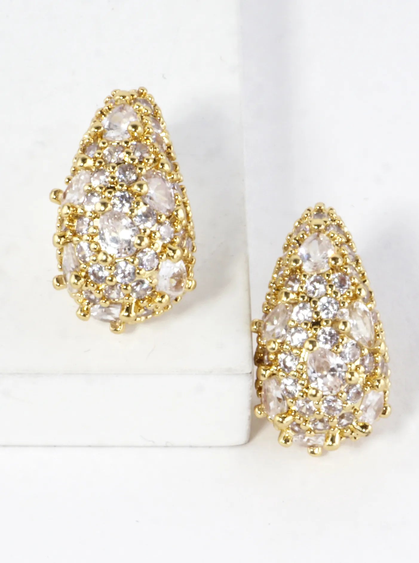 Sparkling CZ Pave Brass Teardrop Earrings