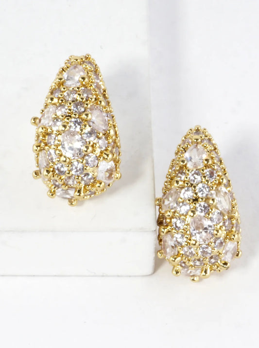 Sparkling CZ Pave Brass Teardrop Earrings