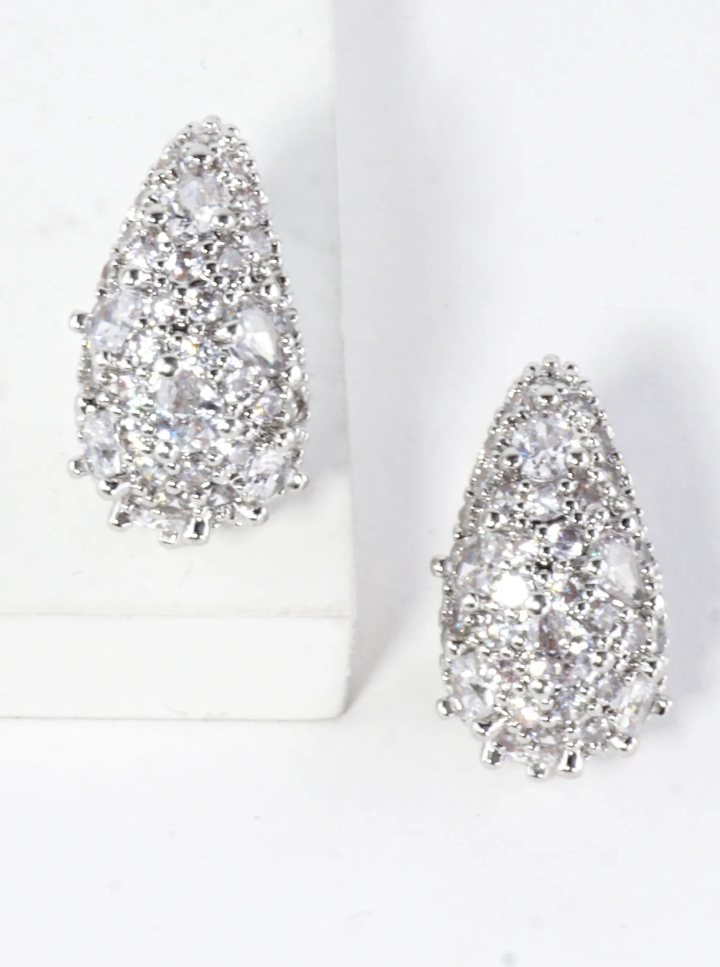Sparkling CZ Pave Brass Teardrop Earrings
