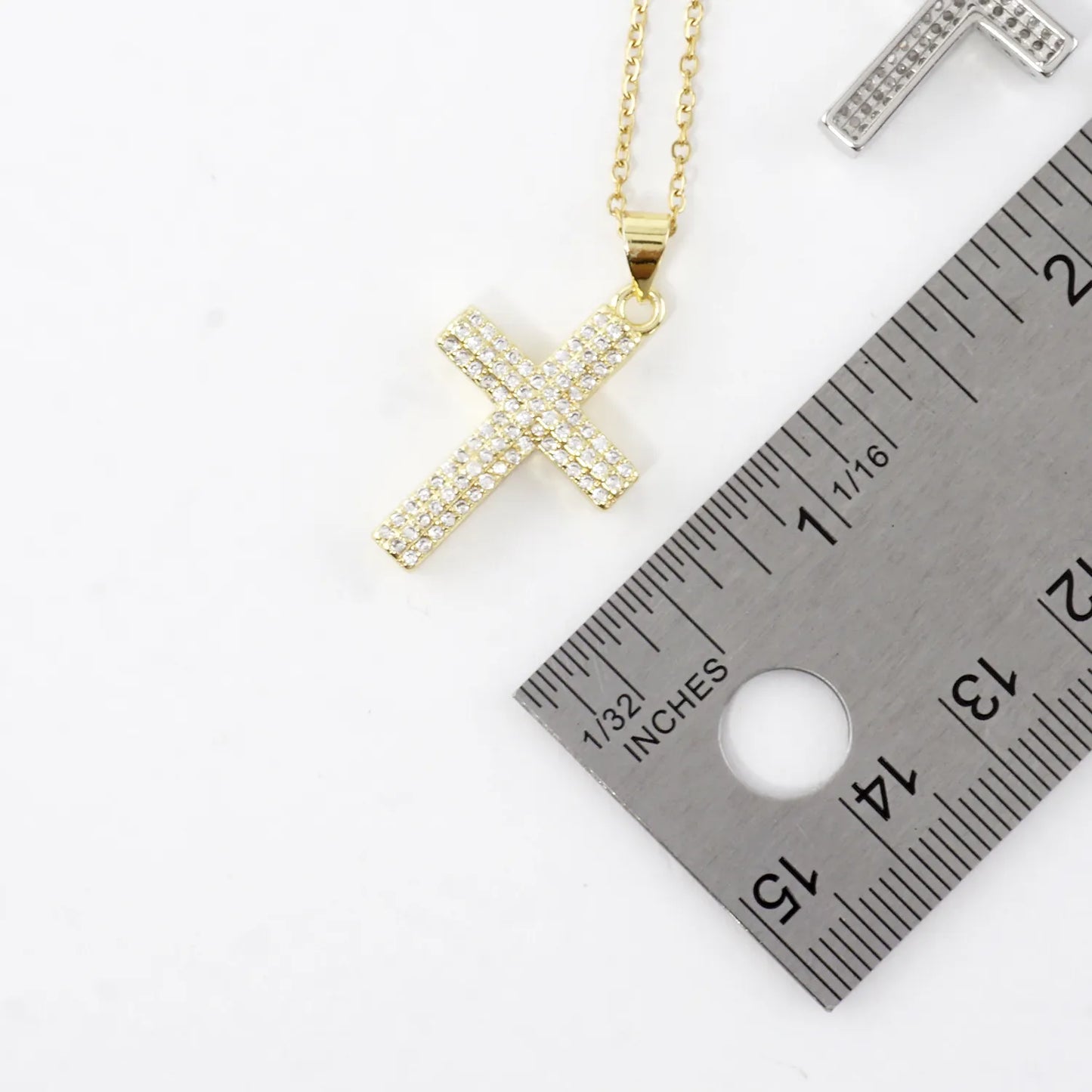 Sparkling CZ Pave Cross Pendant Stainless Necklace