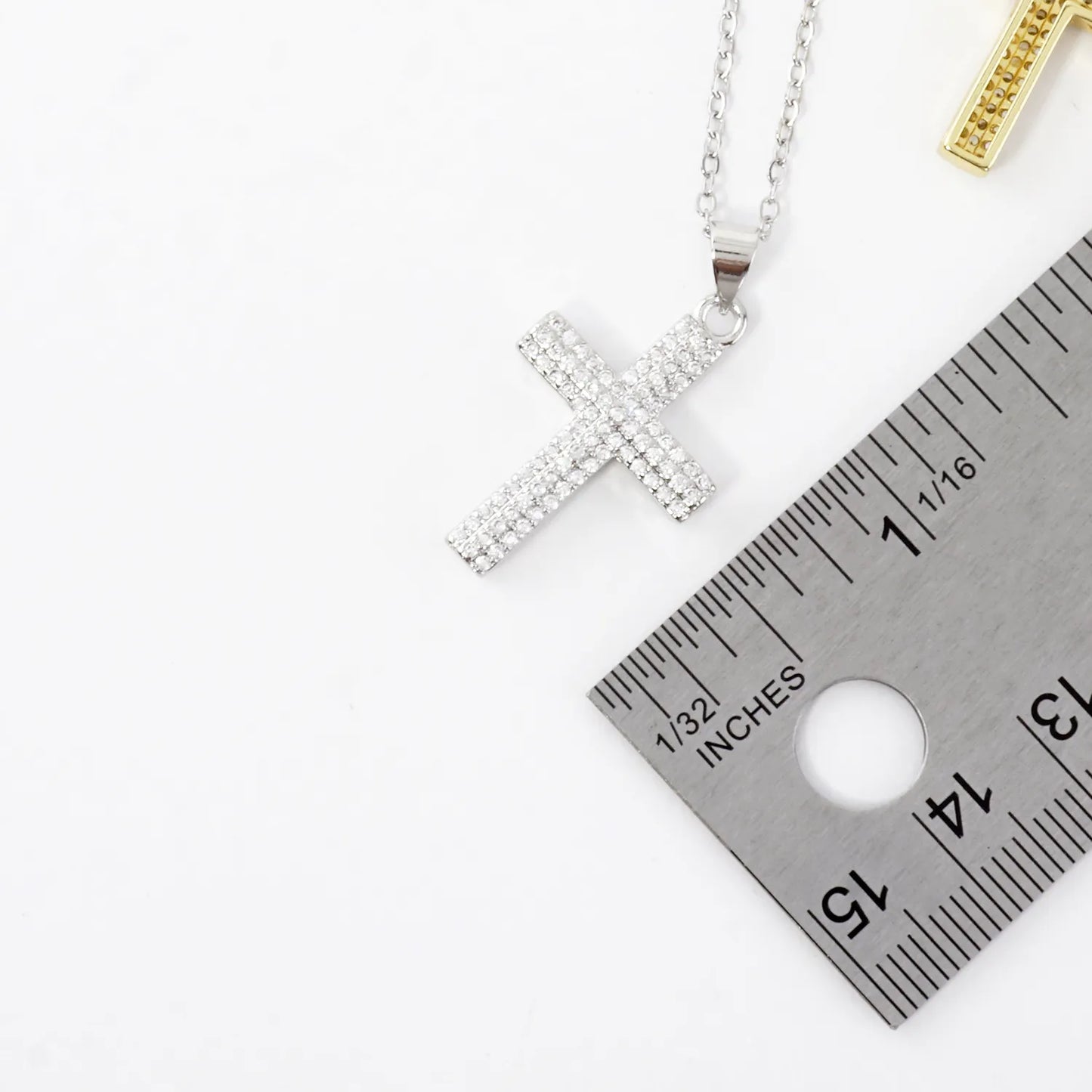 Sparkling CZ Pave Cross Pendant Stainless Necklace
