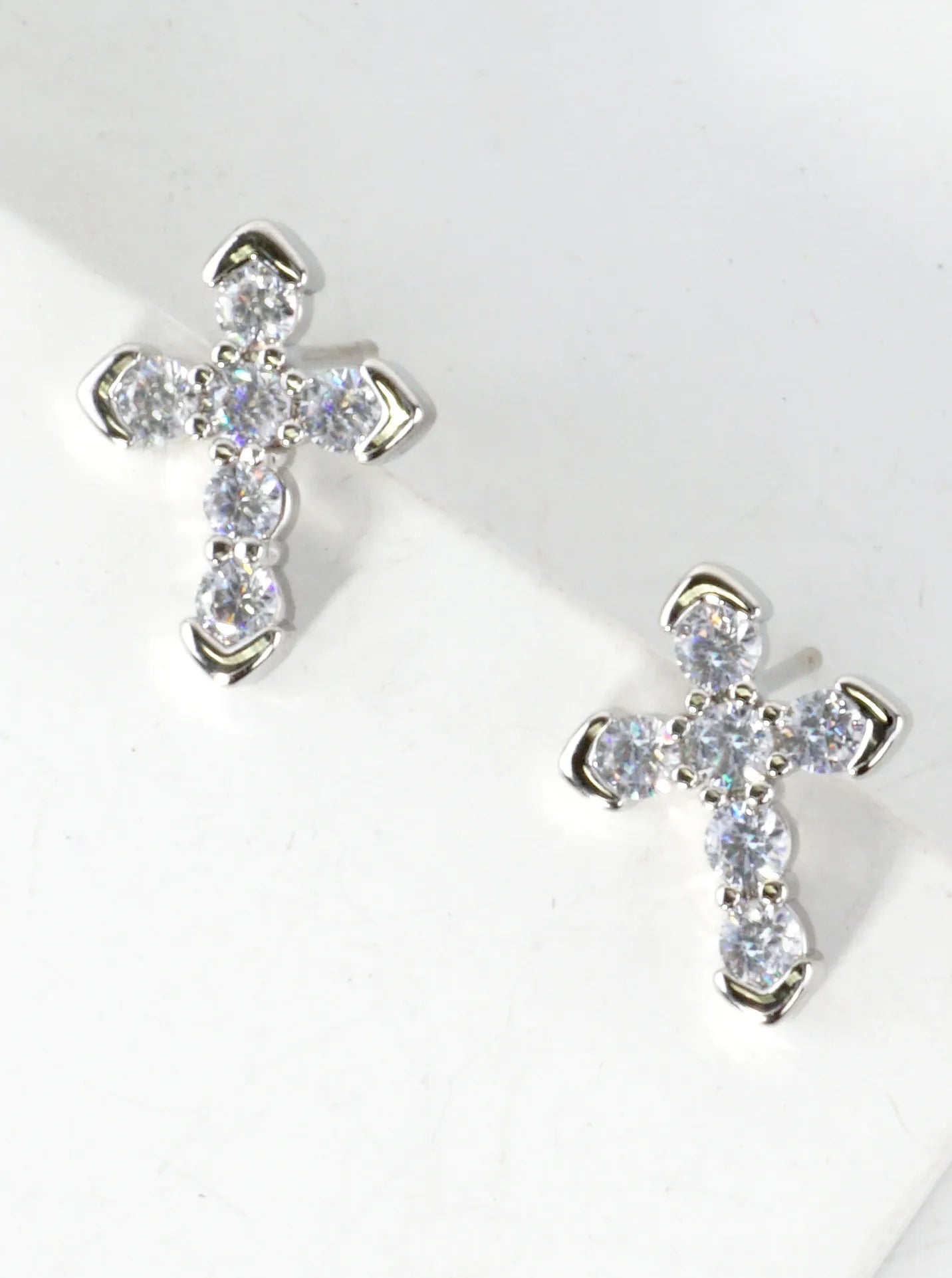 Sparkling Cross CZ Pave Stud Earrings