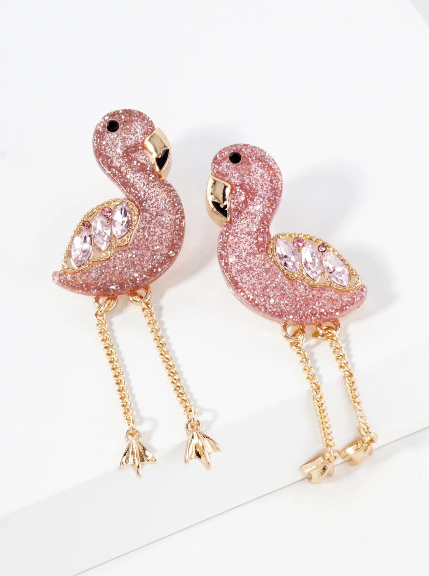 Sparkling Flamingo Tropical Bird Statement Earrings