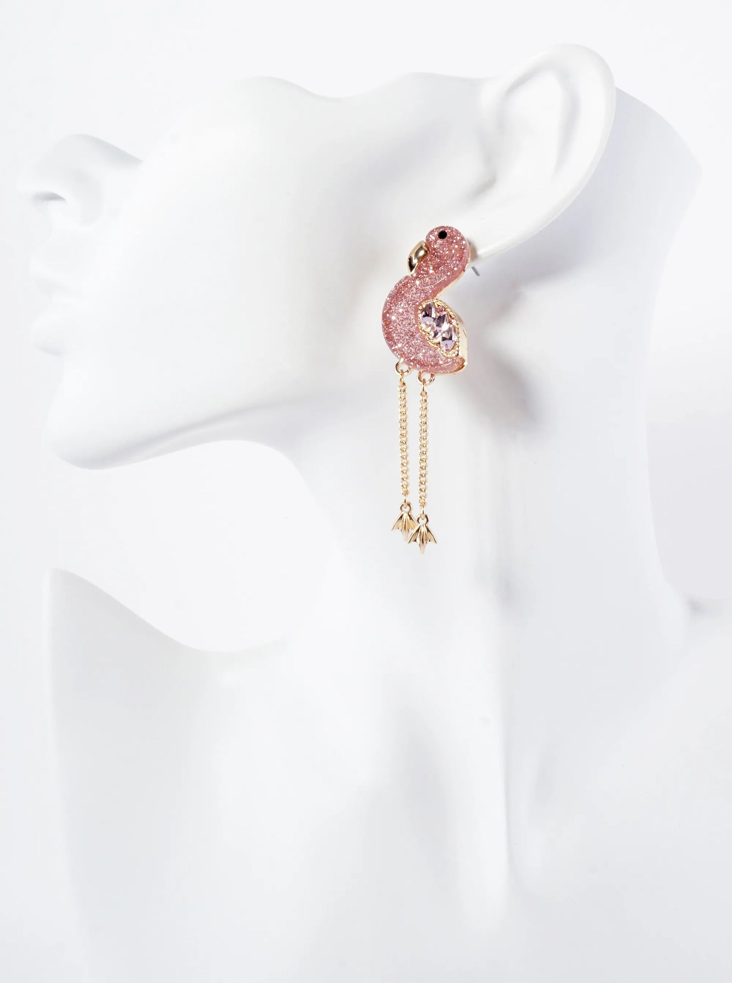 Sparkling Flamingo Tropical Bird Statement Earrings