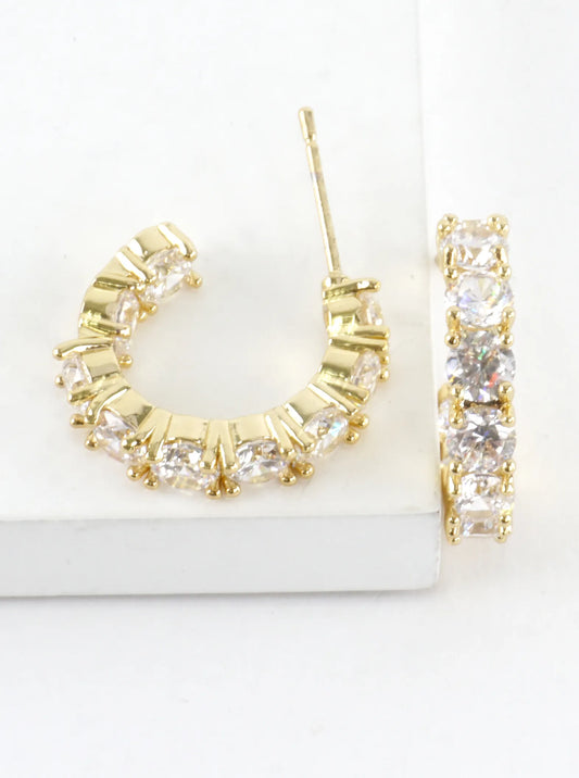Sparkling Round Cubic Zirconia Half Hoop Earrings