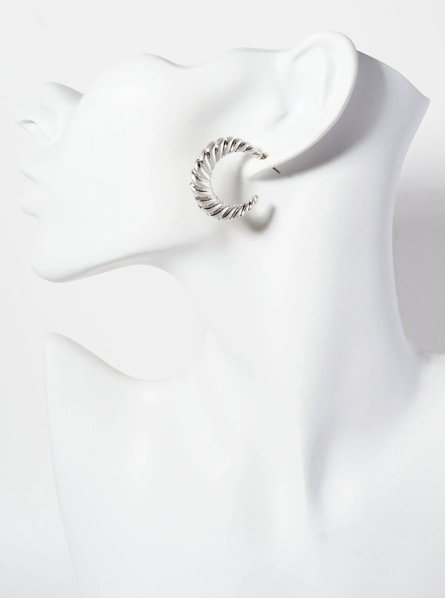 Spiraled-Texture 30mm Tapered Open Hoop Earrings With-Titanium-Post