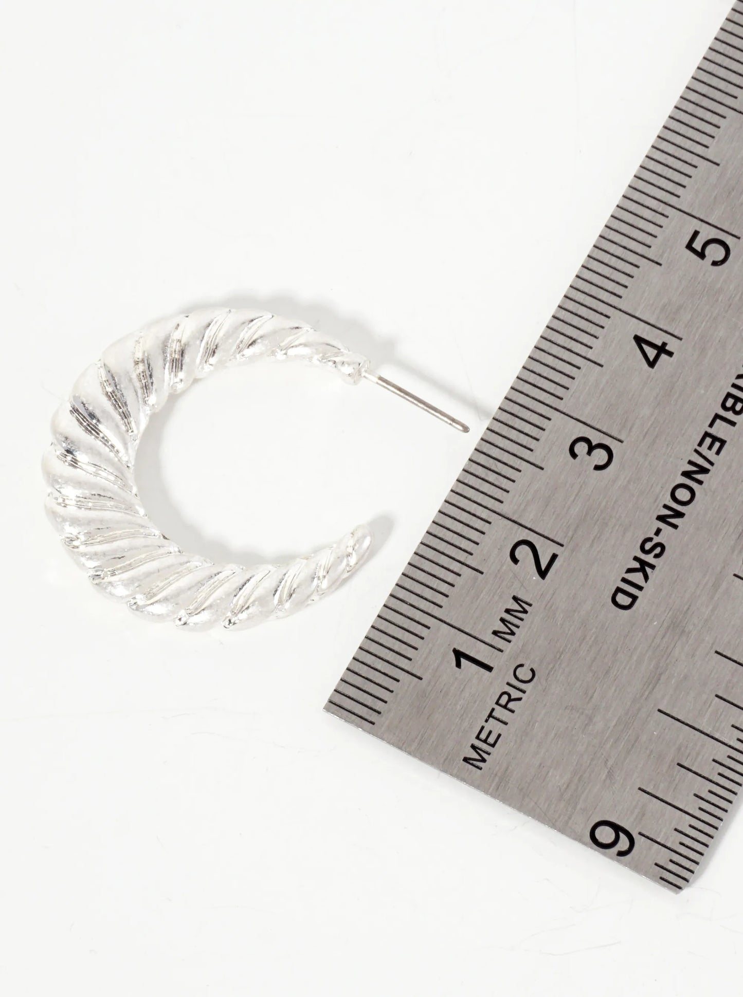 Spiraled-Texture 30mm Tapered Open Hoop Earrings With-Titanium-Post