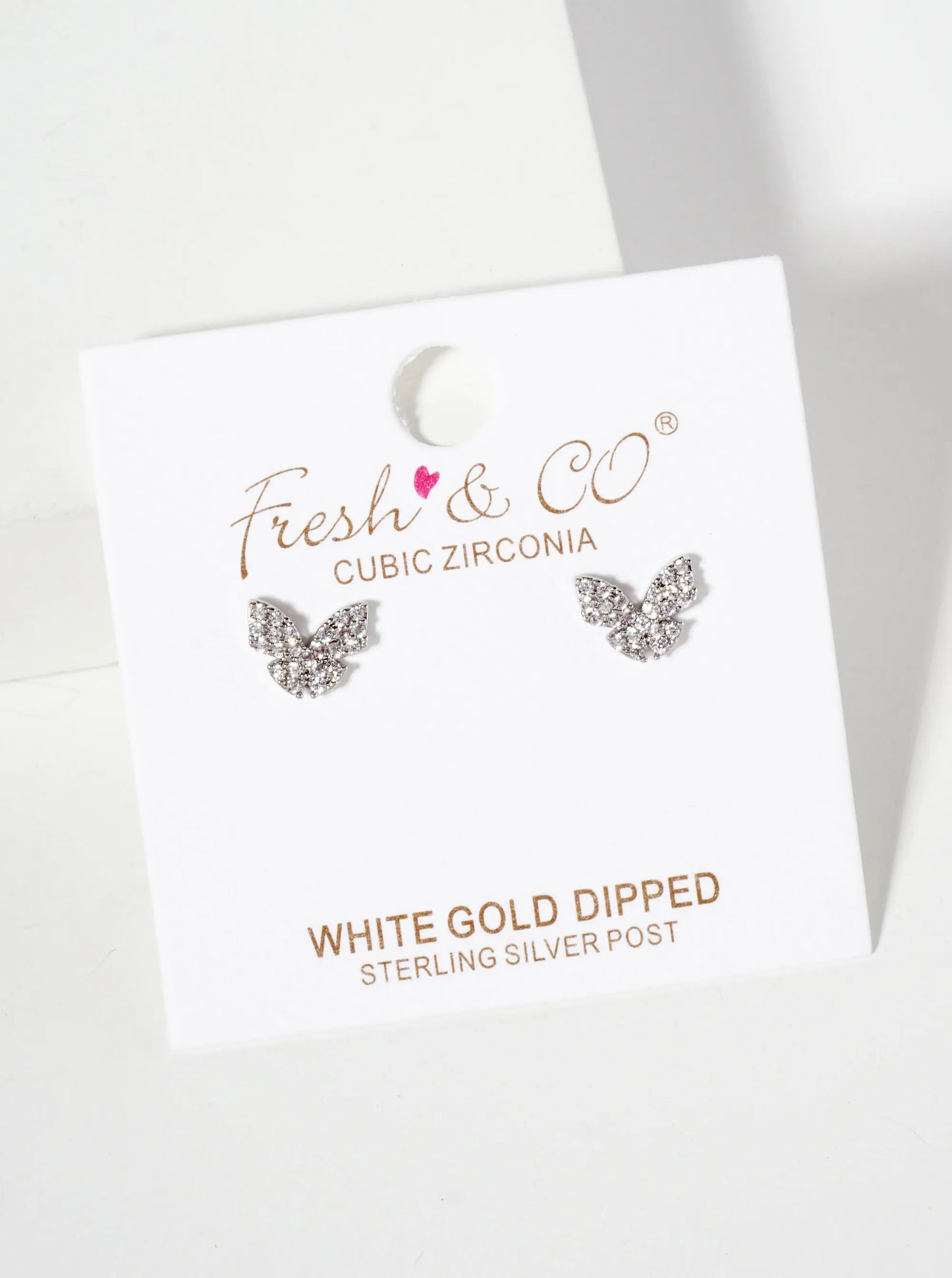 Spiritual-Theme 18K-Gold-Dipped 8mm CZ Pave Butterfly Stud Earrings
