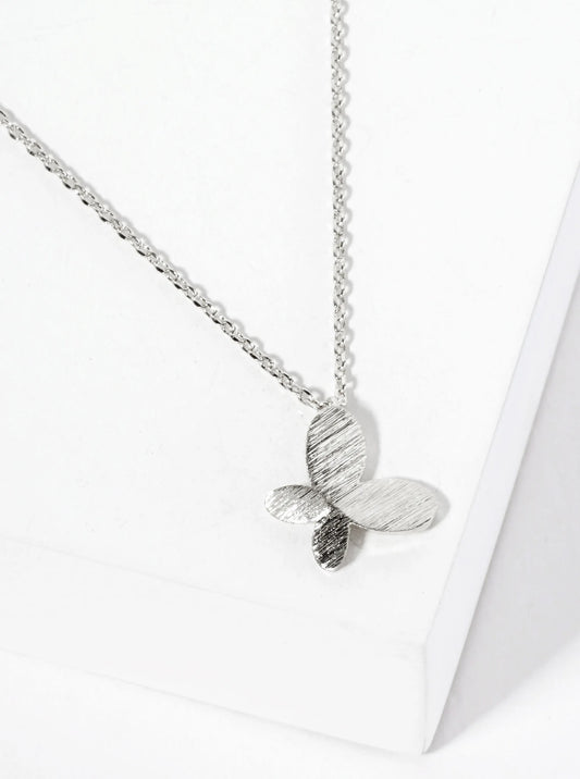 Spiritual-Theme 18K-Gold-Dipped Brushed-Texture Butterfly Pendant Necklace