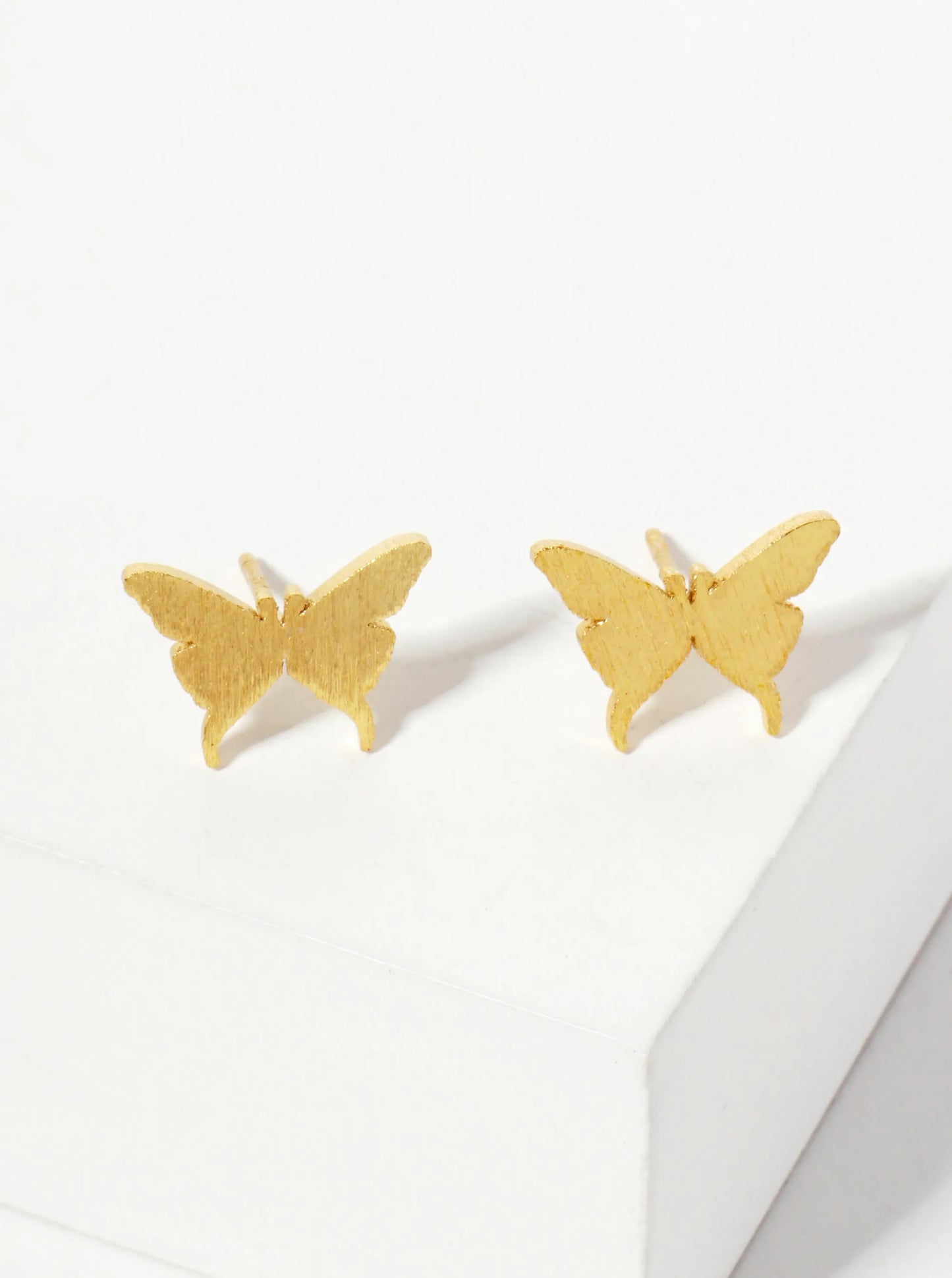 Spiritual-Theme 18K-Gold-Dipped Brushed-Texture Butterfly Stud Earrings