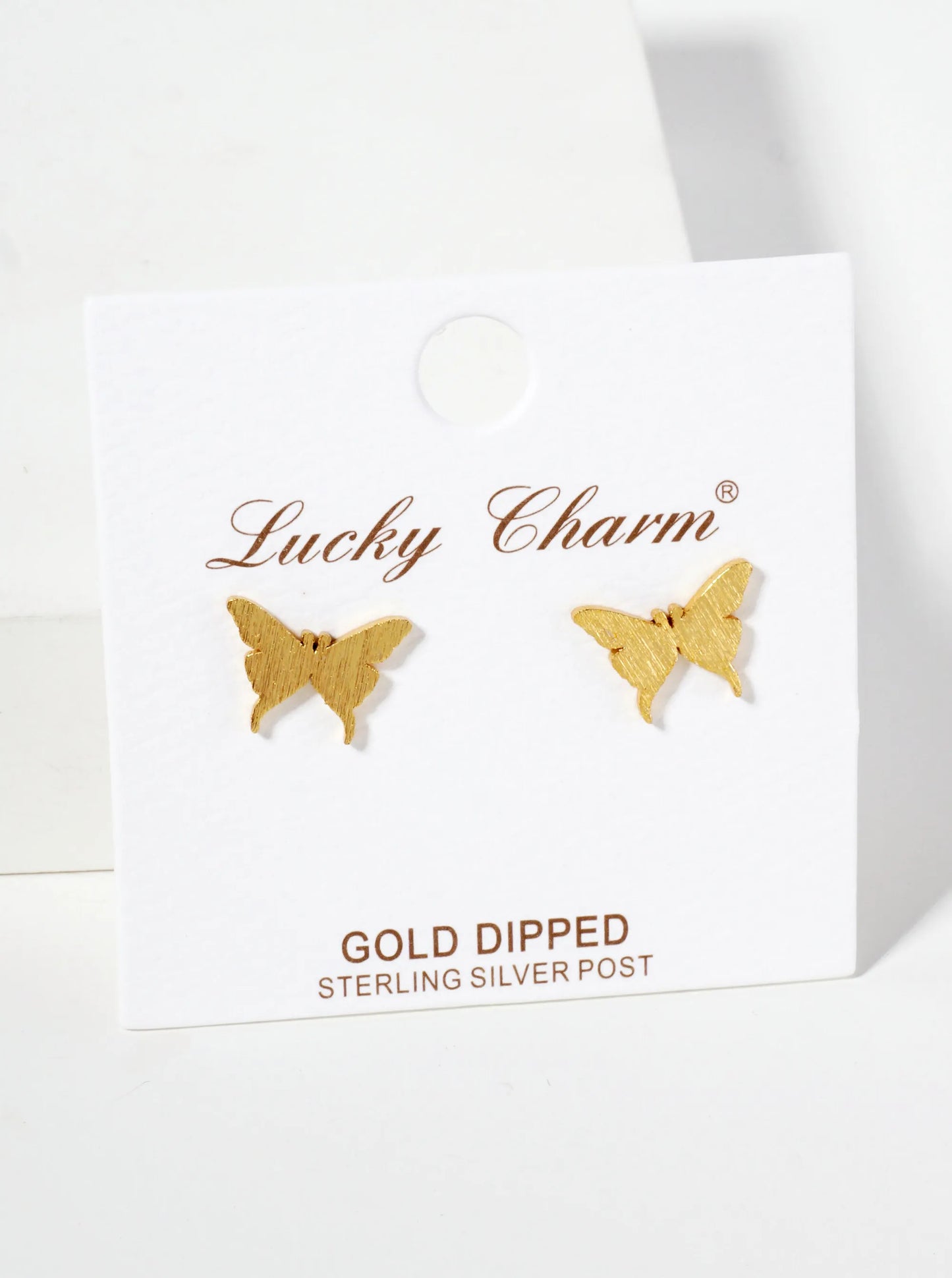 Spiritual-Theme 18K-Gold-Dipped Brushed-Texture Butterfly Stud Earrings