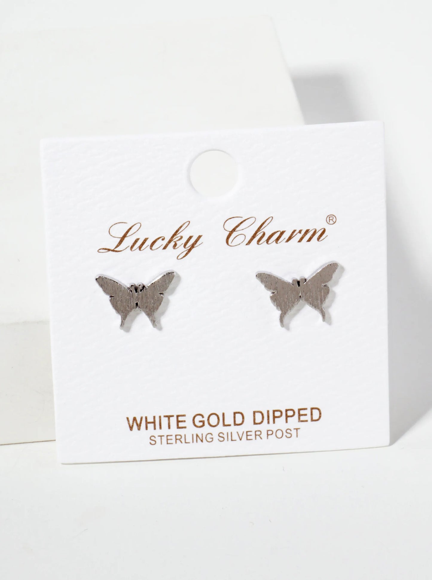 Spiritual-Theme 18K-Gold-Dipped Brushed-Texture Butterfly Stud Earrings