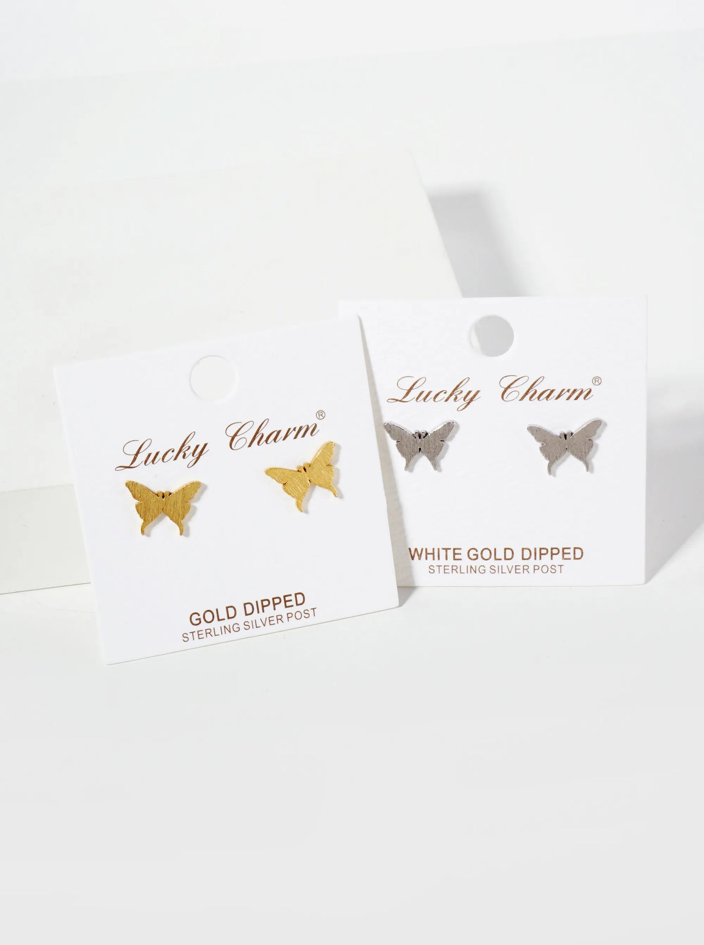 Spiritual-Theme 18K-Gold-Dipped Brushed-Texture Butterfly Stud Earrings
