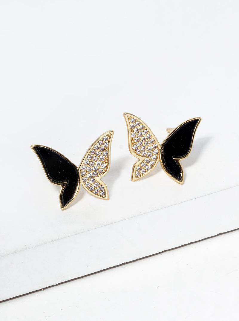 Spiritual-Theme 18K-Gold-Dipped CZ Pave Butterfly Post Stud Earrings