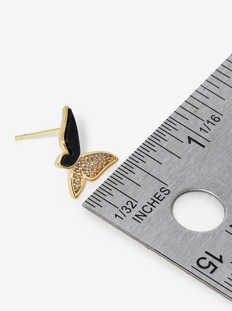 Spiritual-Theme 18K-Gold-Dipped CZ Pave Butterfly Post Stud Earrings