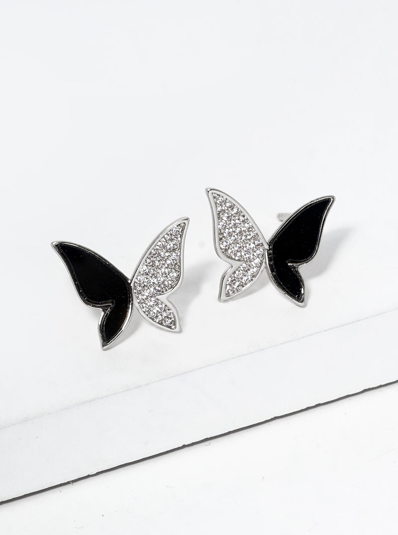 Spiritual-Theme 18K-Gold-Dipped CZ Pave Butterfly Post Stud Earrings