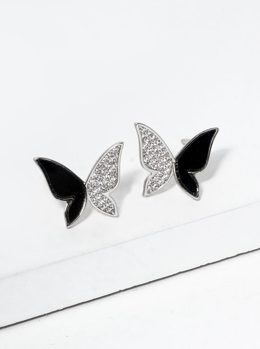 Spiritual-Theme 18K-Gold-Dipped CZ Pave Butterfly Post Stud Earrings
