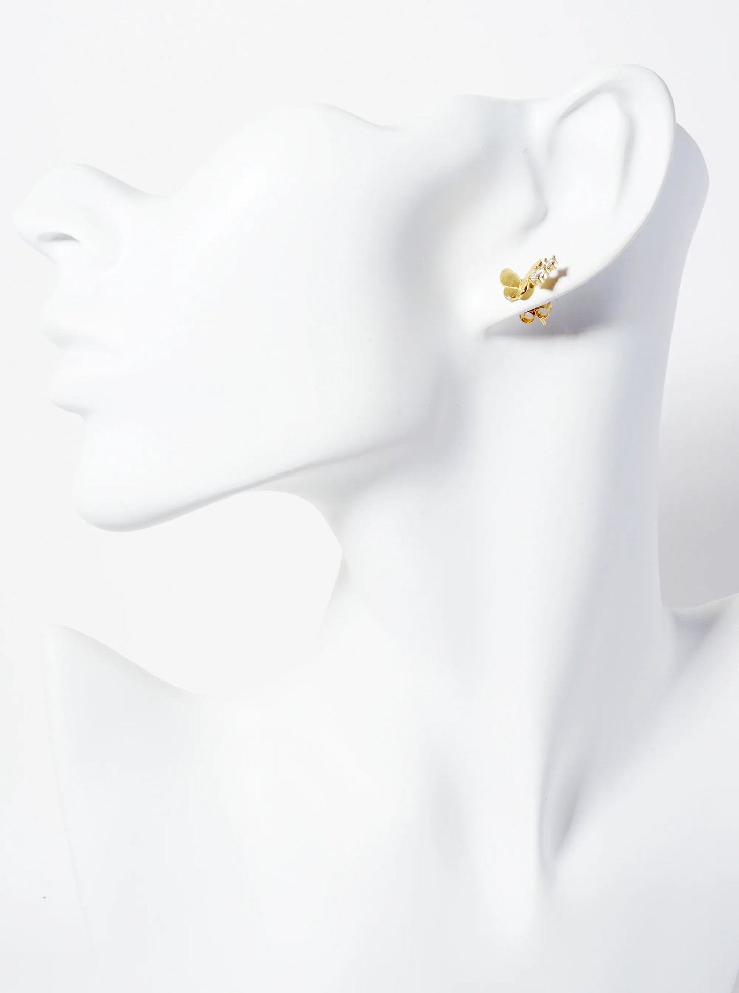 Spiritual-Theme 18K-Gold-Dipped Cubic-Zirconia Brushed-texture Butterfly Stud Earrings