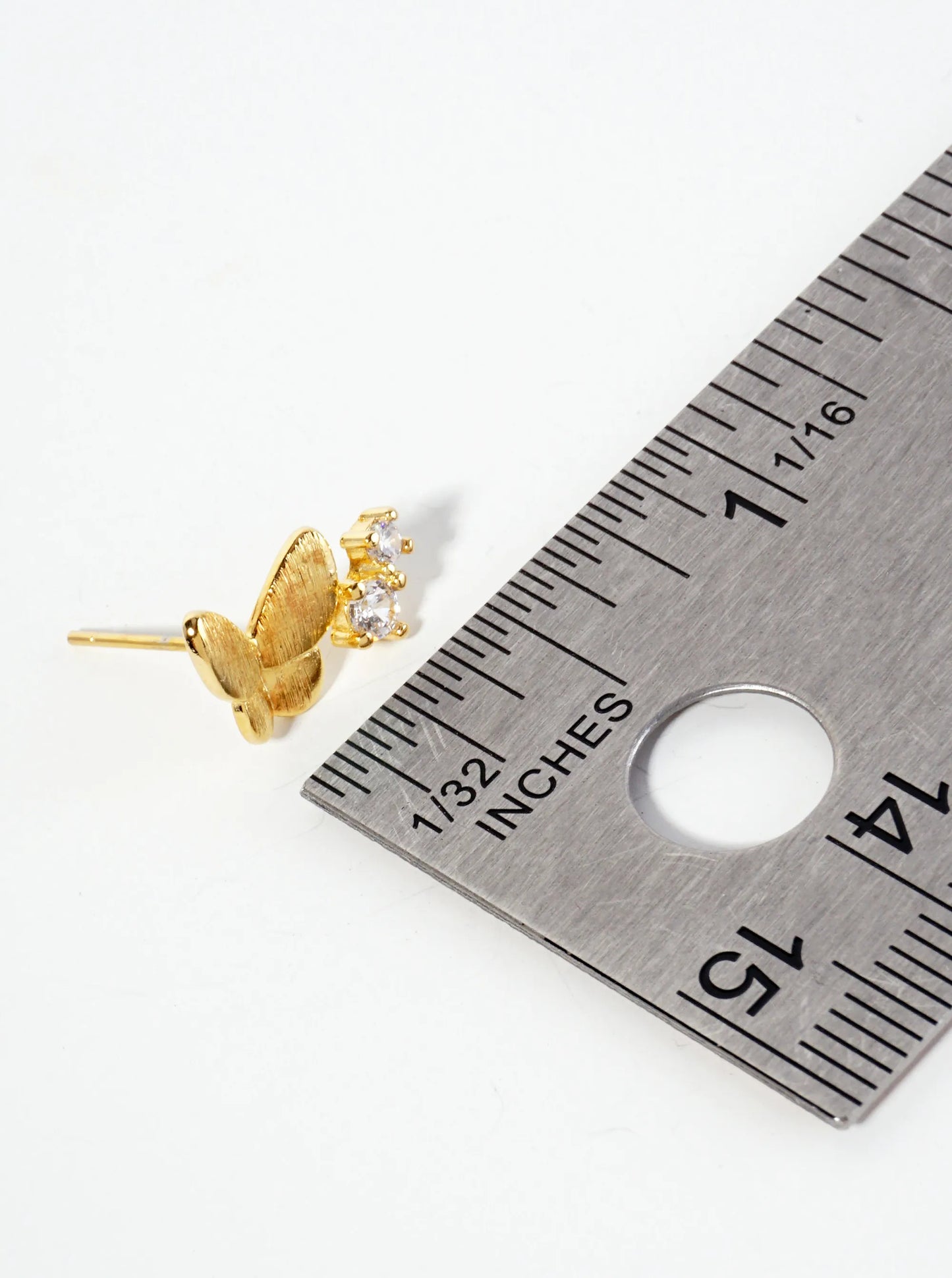 Spiritual-Theme 18K-Gold-Dipped Cubic-Zirconia Brushed-texture Butterfly Stud Earrings