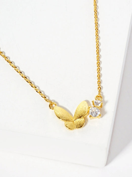 Spiritual-Theme 18K-Gold-Dipped Cubic-Zirconia Butterfly Pendant Necklace