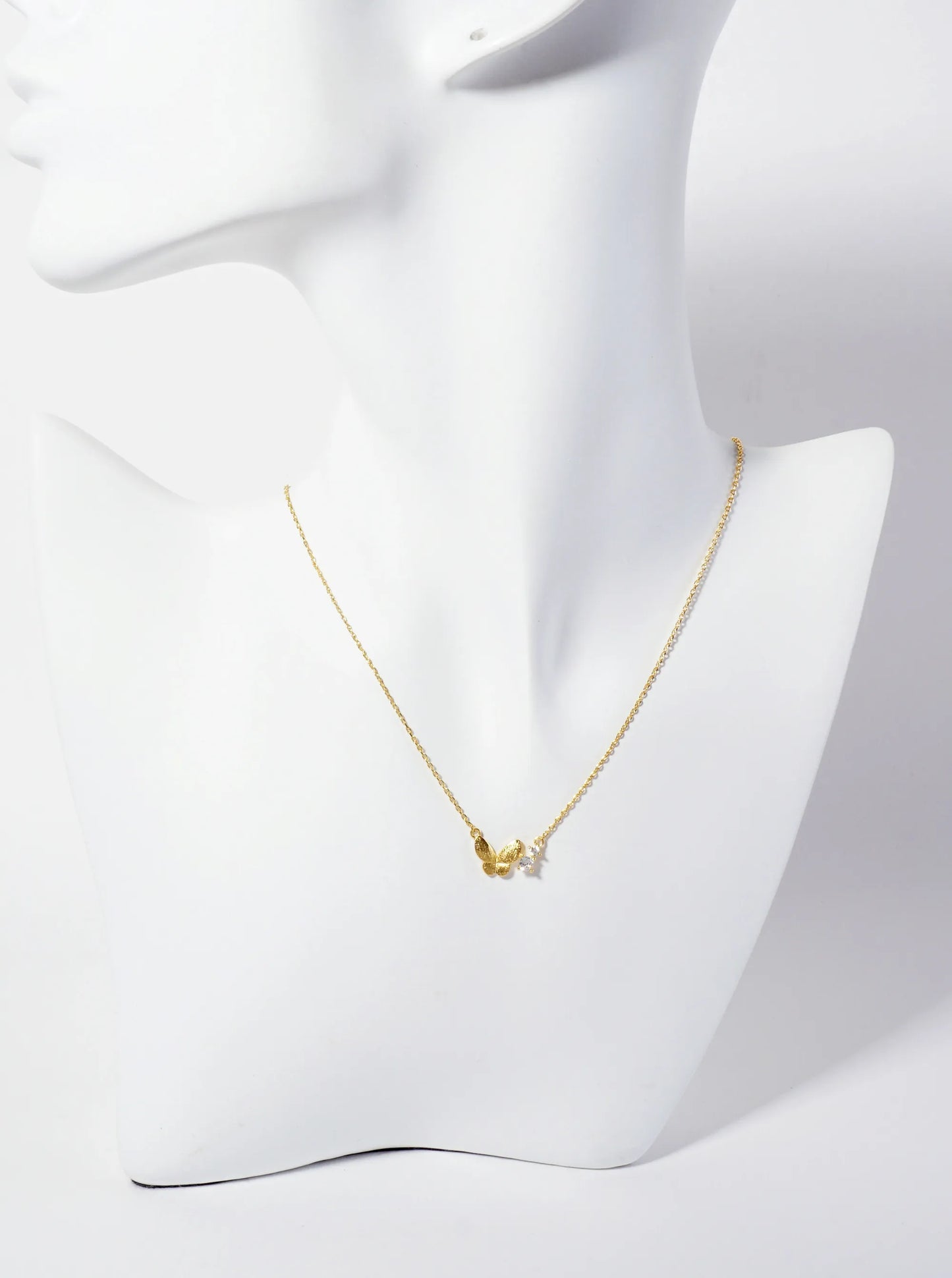 Spiritual-Theme 18K-Gold-Dipped Cubic-Zirconia Butterfly Pendant Necklace