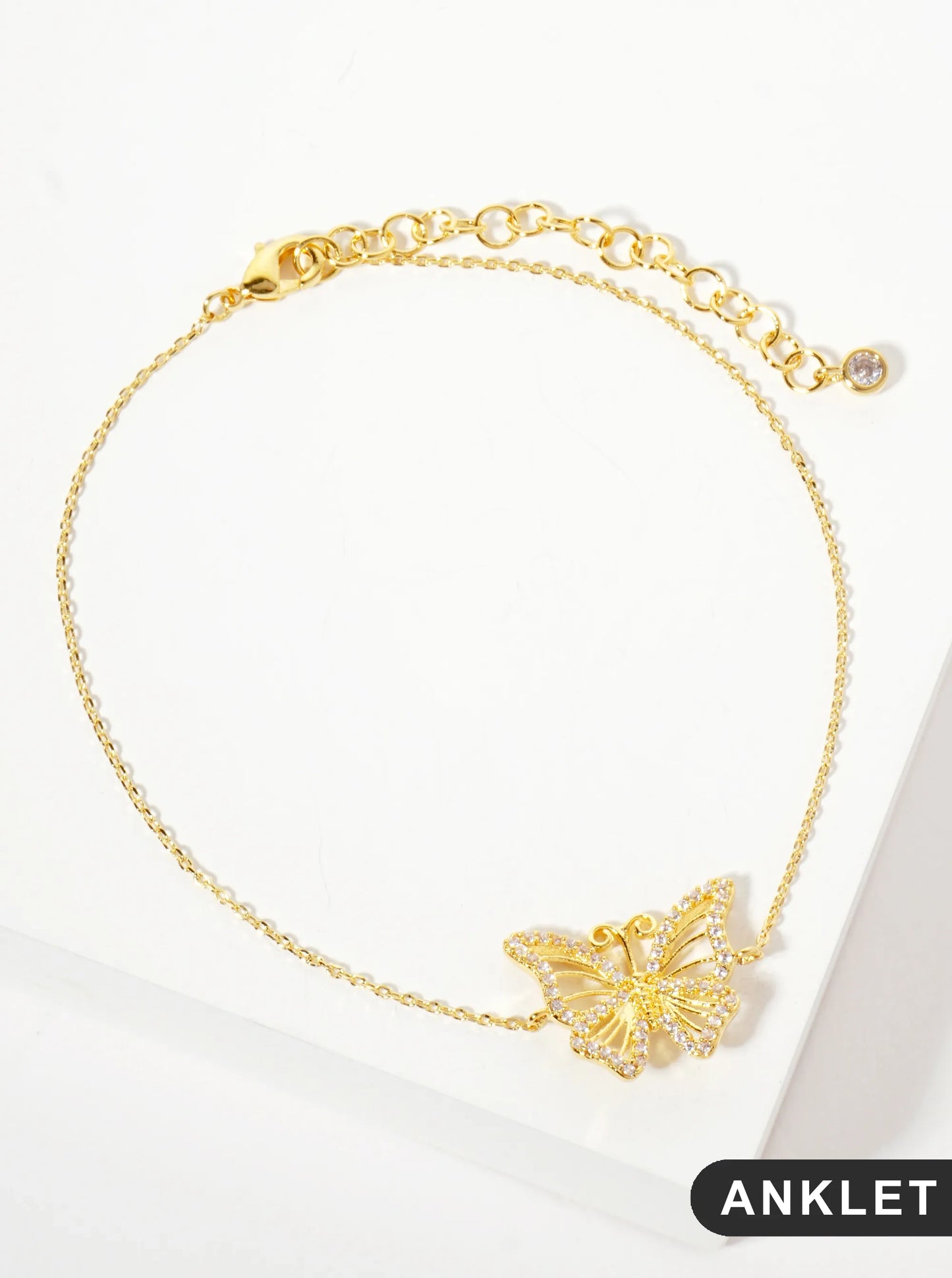 Spiritual-Theme 18K-Gold-Dipped Pave Set Cubic-Zirconia Butterfly Anklet