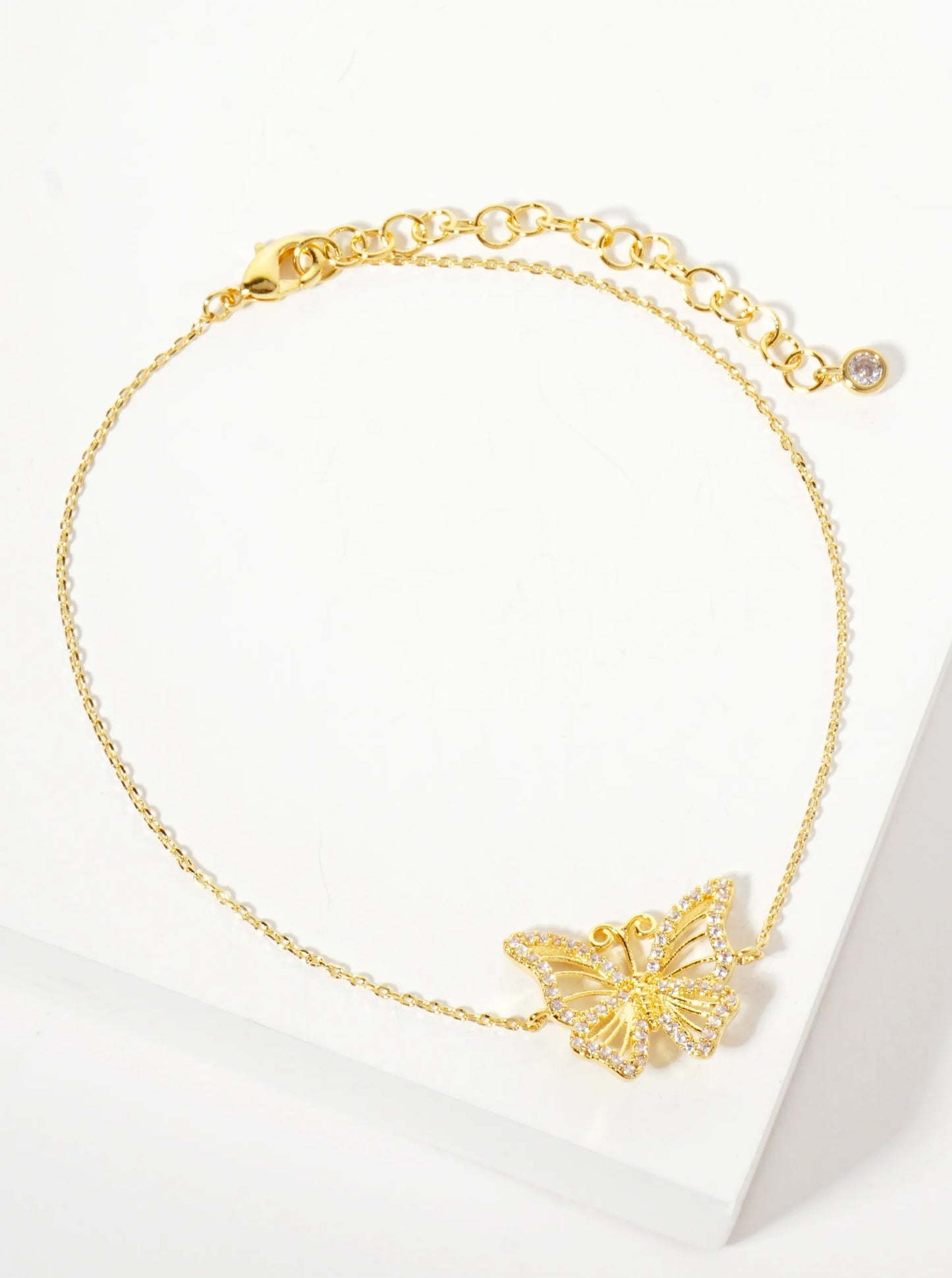 Spiritual-Theme 18K-Gold-Dipped Pave Set Cubic-Zirconia Butterfly Anklet
