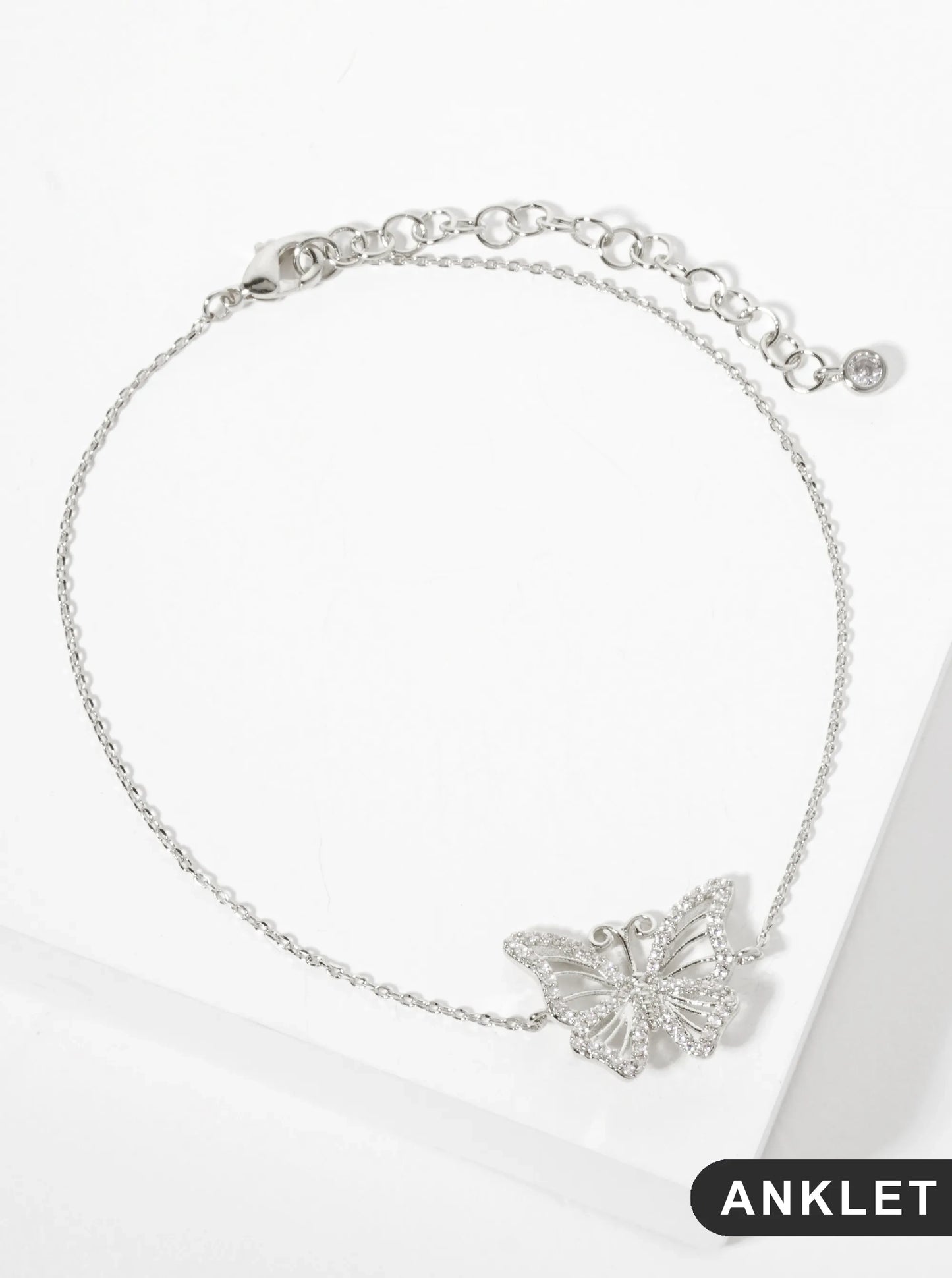 Spiritual-Theme 18K-Gold-Dipped Pave Set Cubic-Zirconia Butterfly Anklet