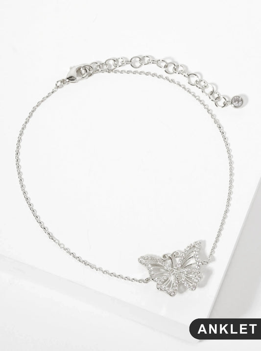 Spiritual-Theme 18K-Gold-Dipped Pave Set Cubic-Zirconia Butterfly Anklet