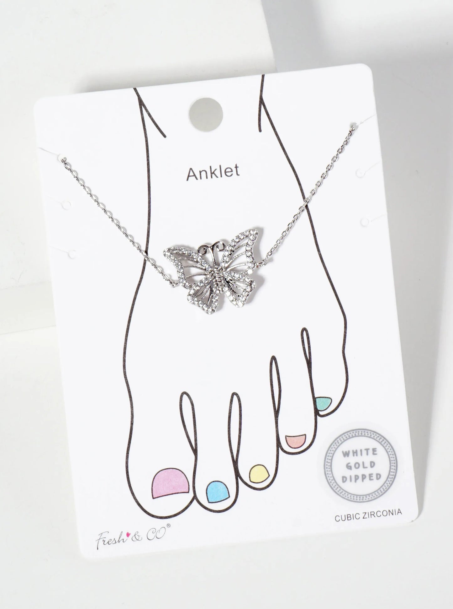 Spiritual-Theme 18K-Gold-Dipped Pave Set Cubic-Zirconia Butterfly Anklet
