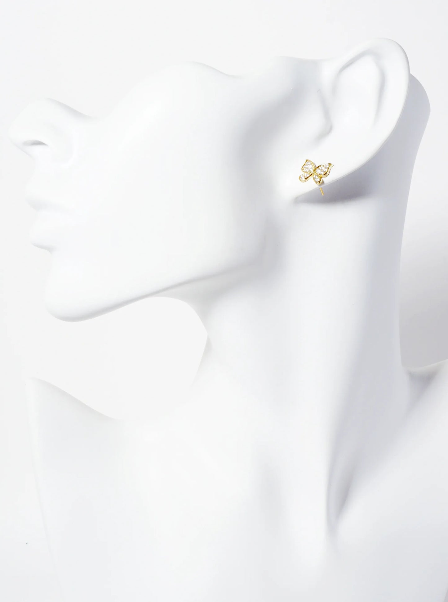 Spiritual-Theme 18K-Gold-Dipped Pave-Set Cubic-Zirconia Butterfly Stud Earrings