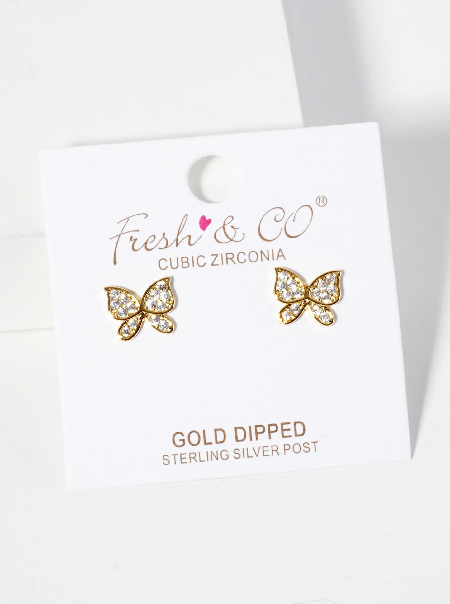 Spiritual-Theme 18K-Gold-Dipped Pave-Set Cubic-Zirconia Butterfly Stud Earrings