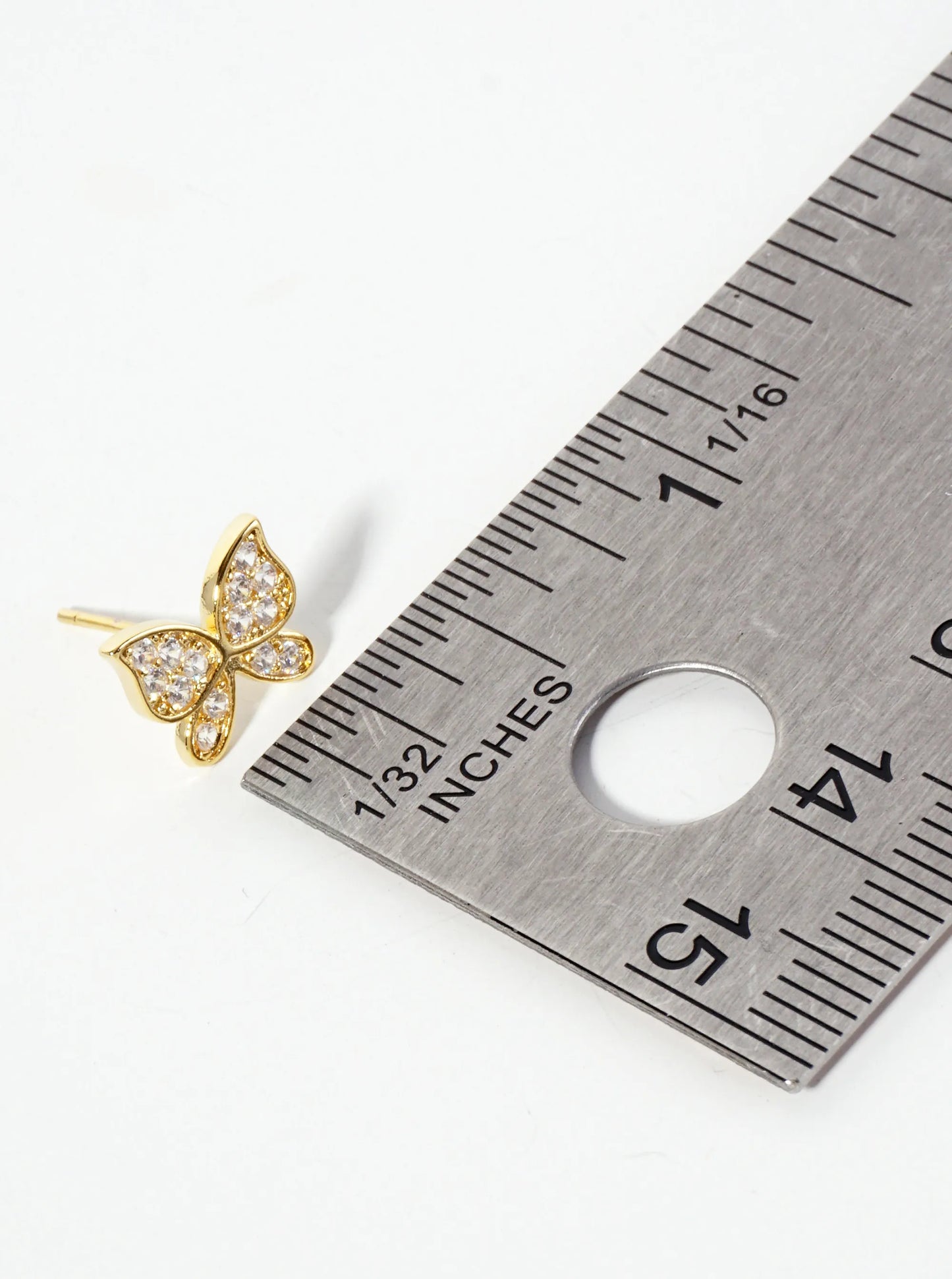 Spiritual-Theme 18K-Gold-Dipped Pave-Set Cubic-Zirconia Butterfly Stud Earrings