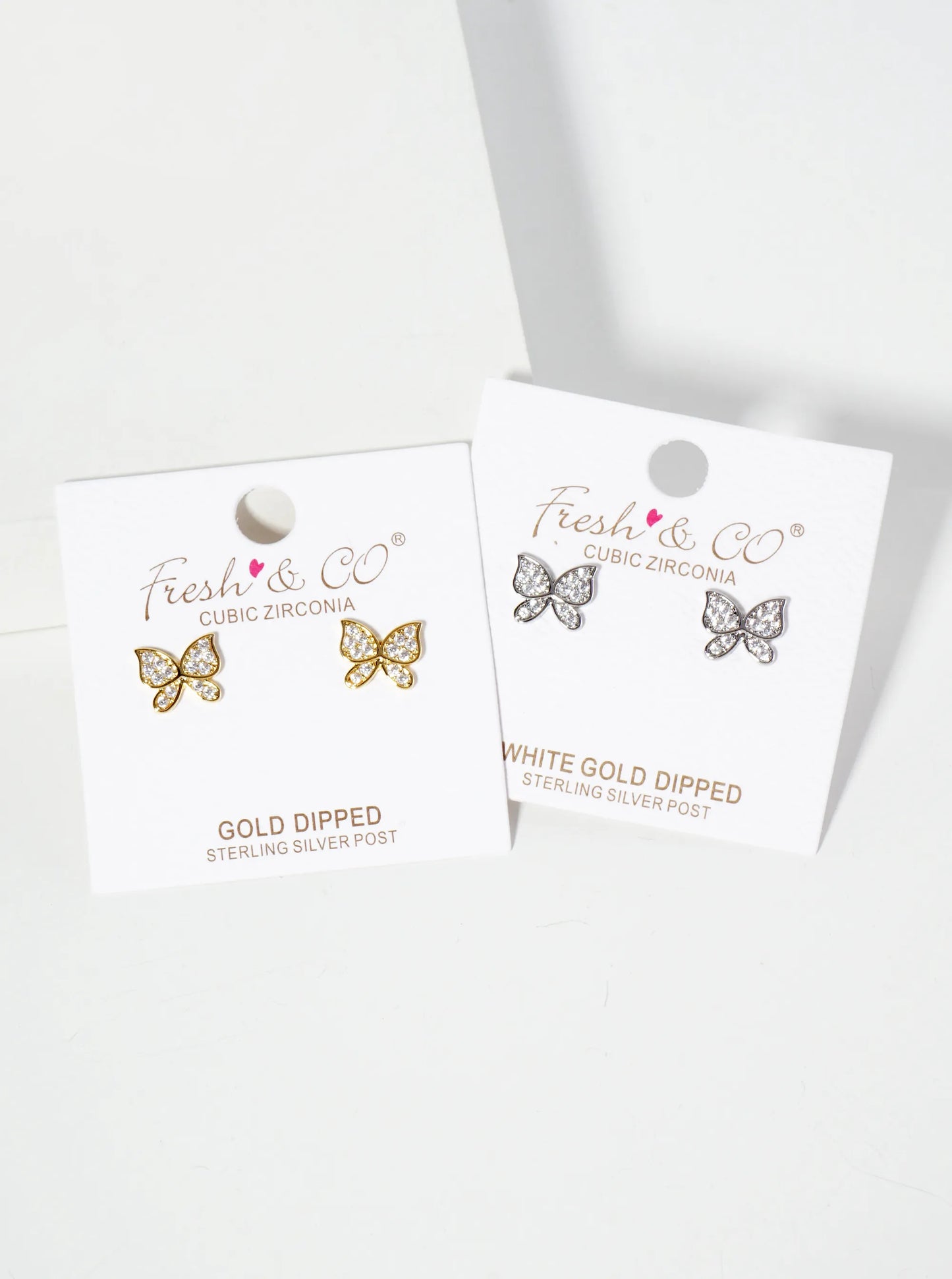 Spiritual-Theme 18K-Gold-Dipped Pave-Set Cubic-Zirconia Butterfly Stud Earrings