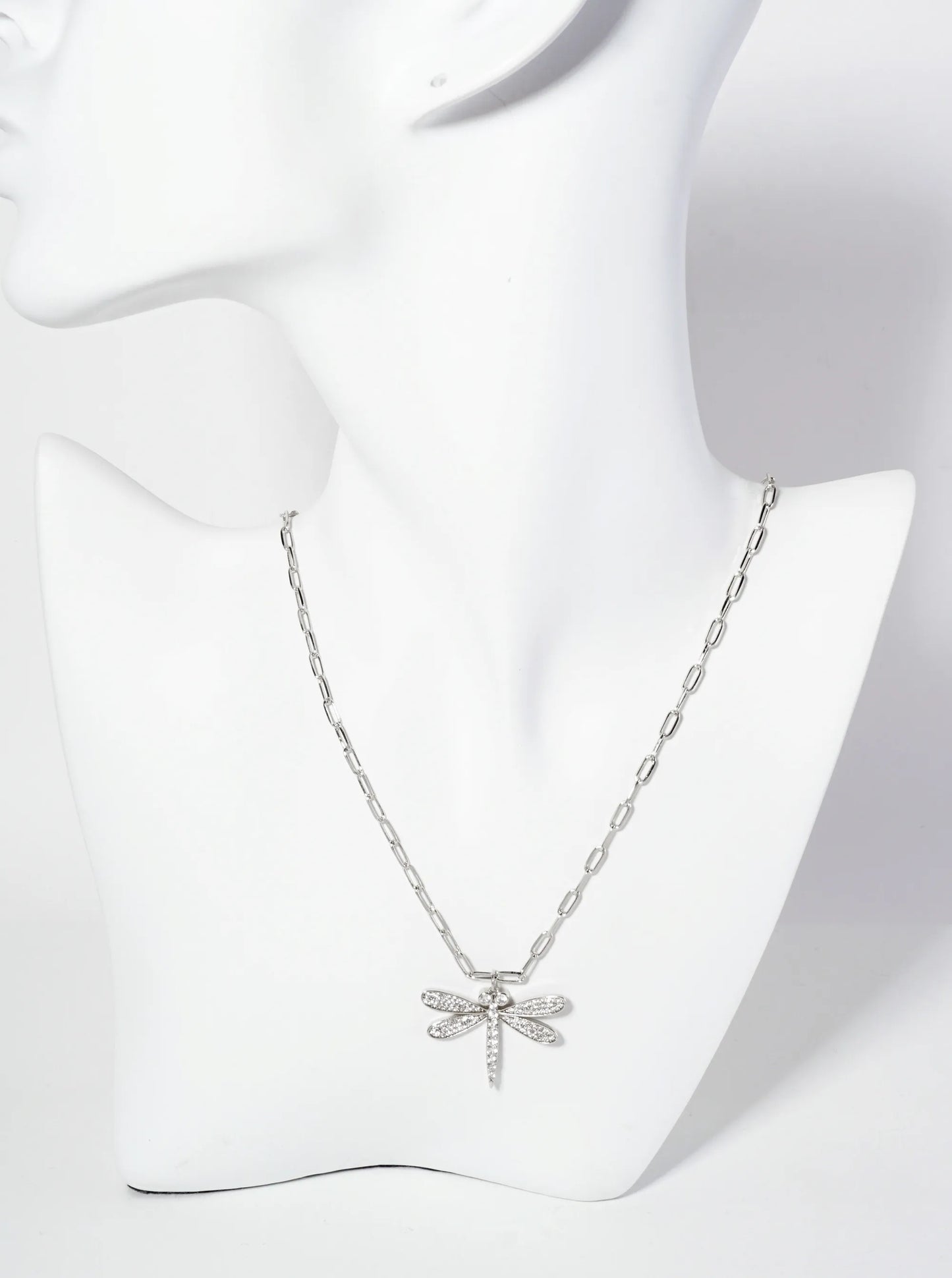 Spiritual-Theme 18K-Gold-Dipped Pave-Set Cubic-Zirconia Dragonfly Pendant Necklace