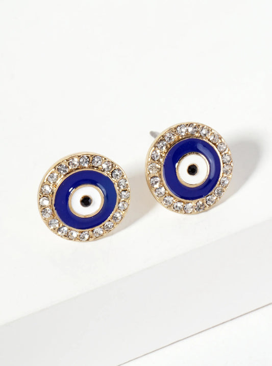 Spiritual-Theme Crystal-Pave 13mm Evil-Eye Stud Earrings