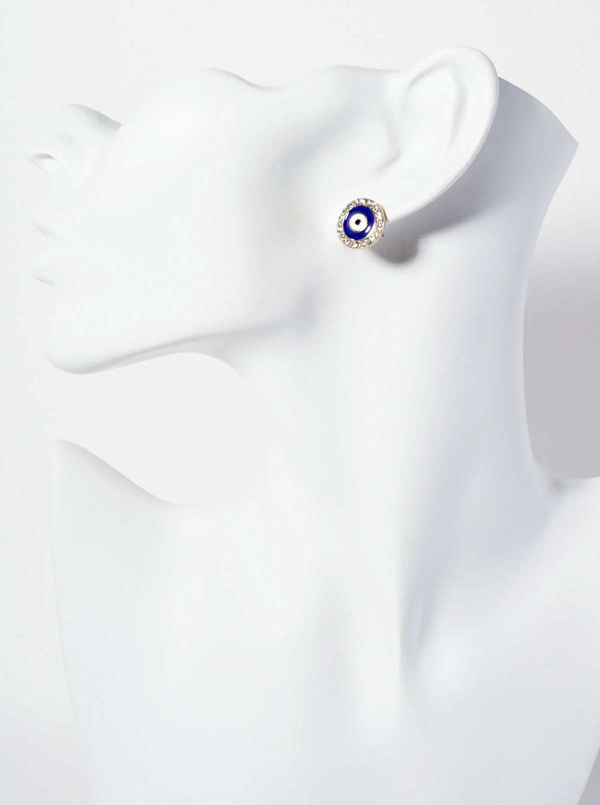 Spiritual-Theme Crystal-Pave 13mm Evil-Eye Stud Earrings