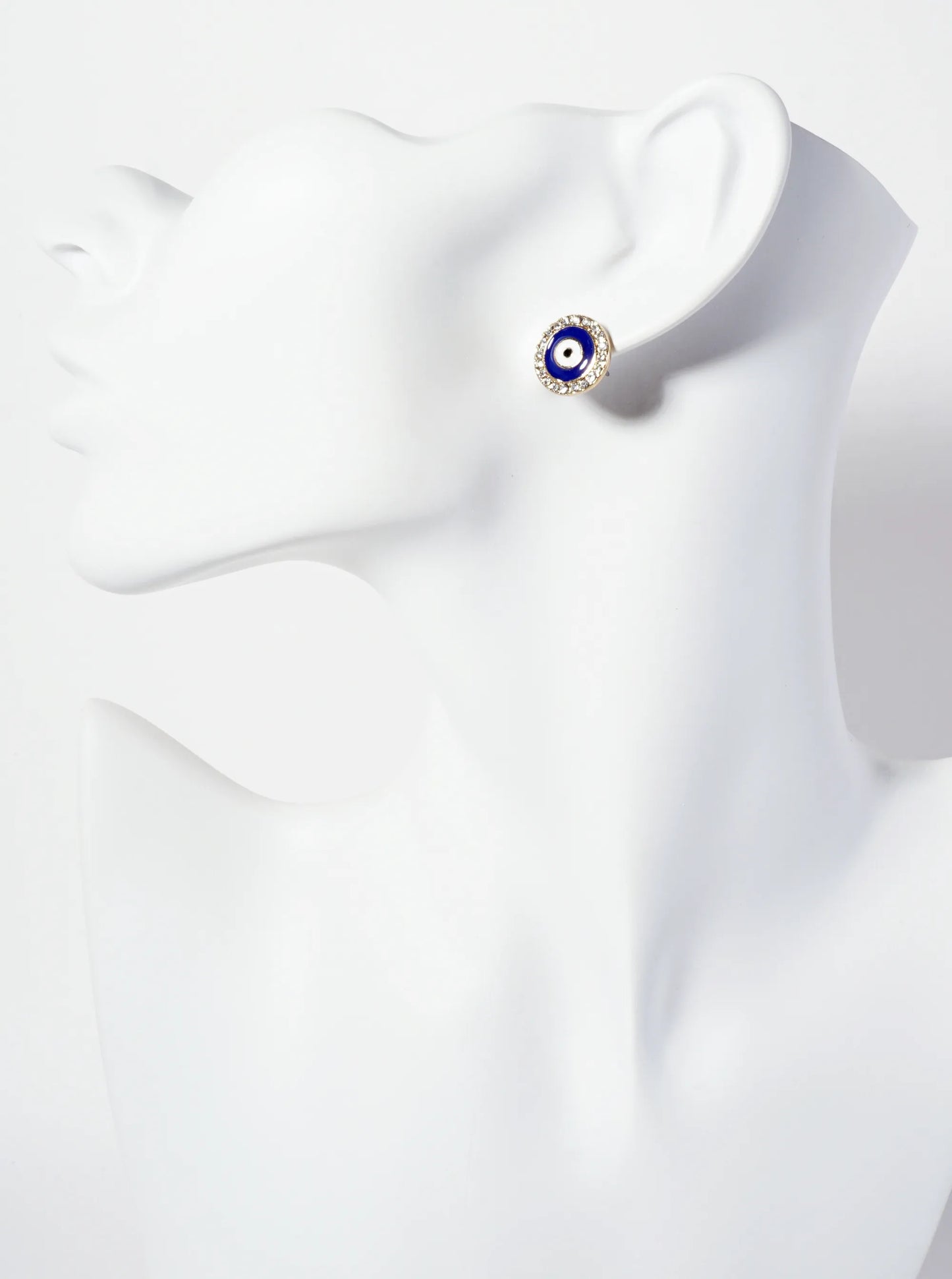 Spiritual-Theme Crystal-Pave 13mm Evil-Eye Stud Earrings