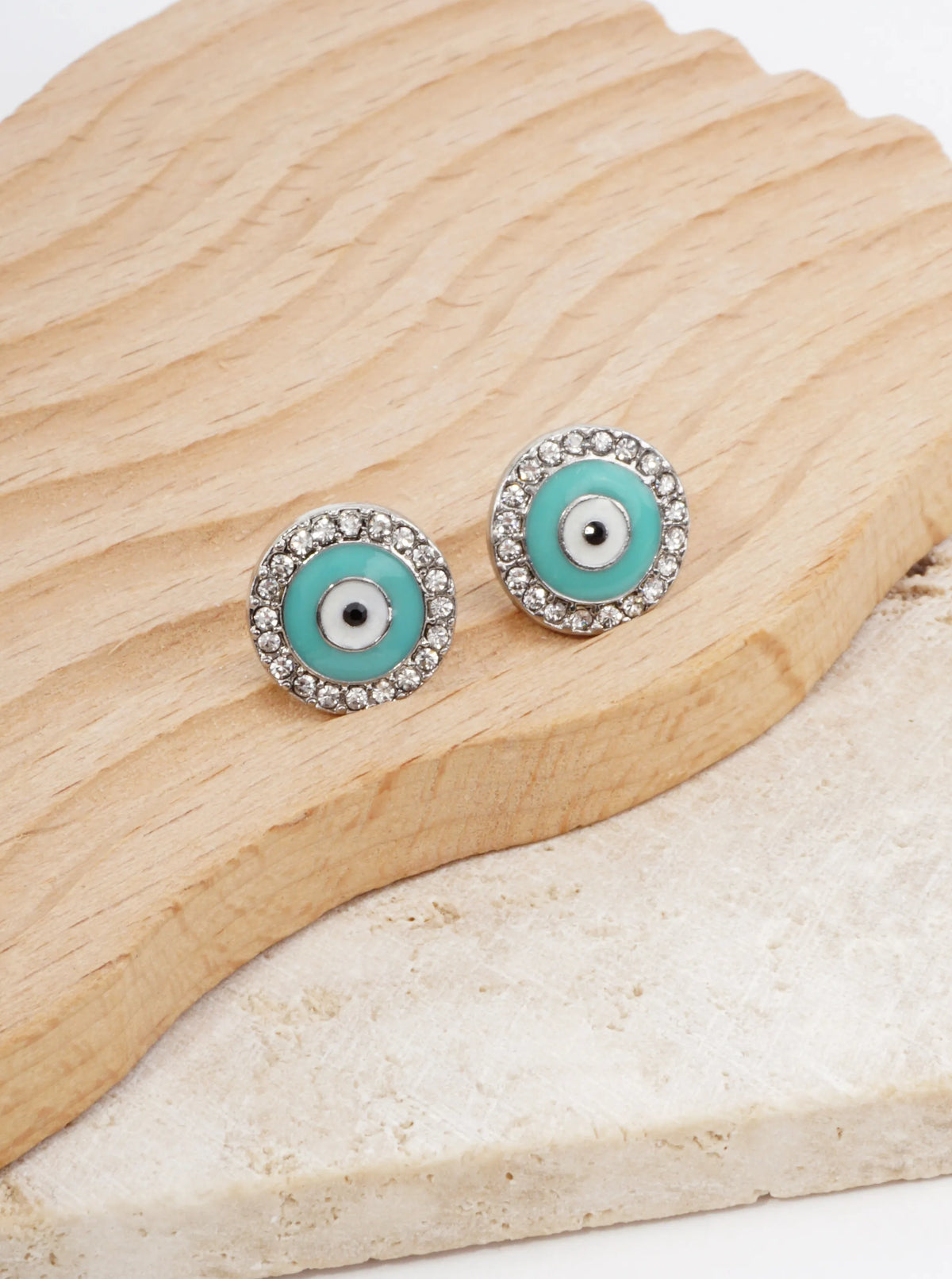 Spiritual-Theme Crystal-Pave 13mm Evil-Eye Stud Earrings