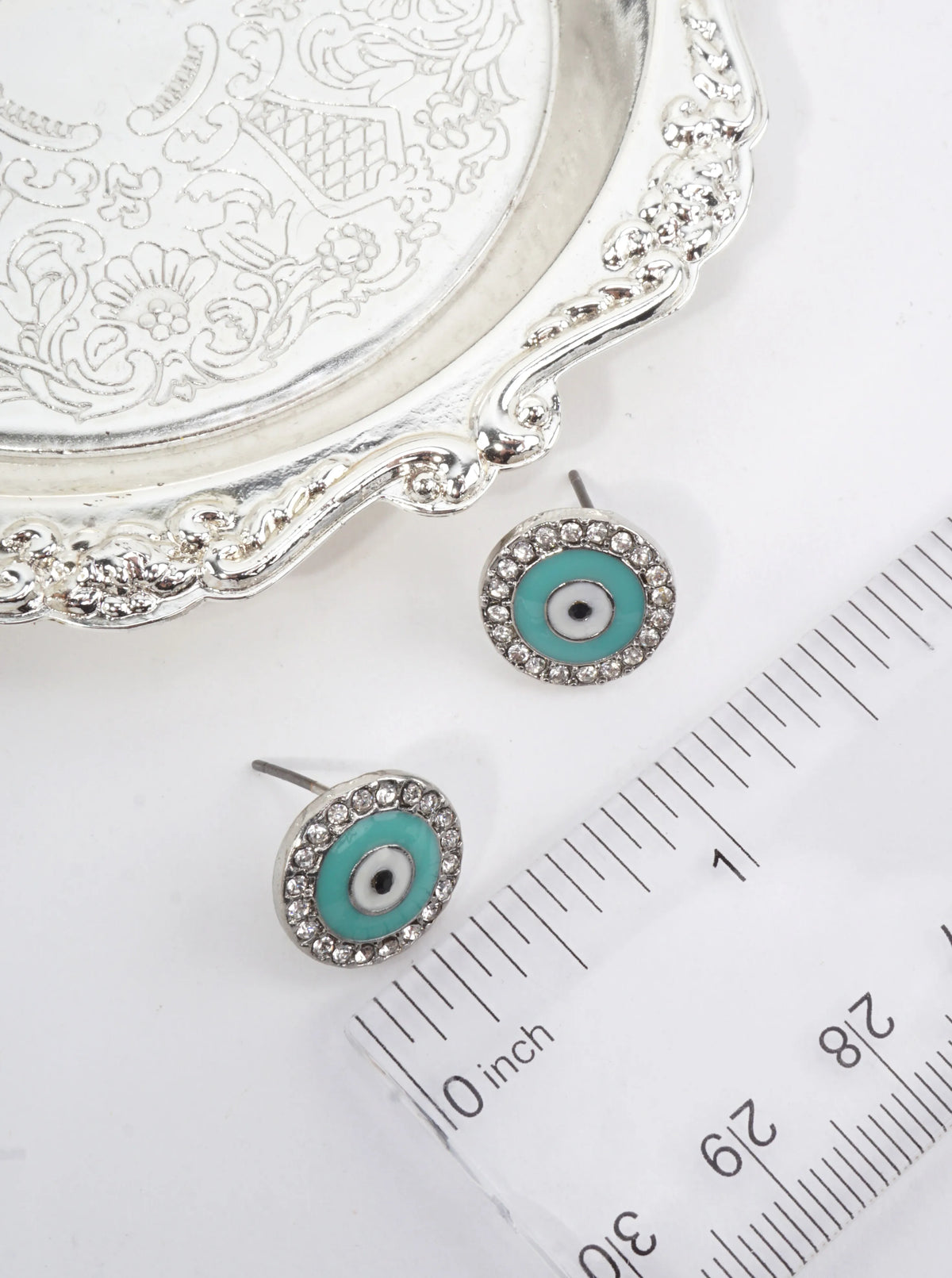 Spiritual-Theme Crystal-Pave 13mm Evil-Eye Stud Earrings