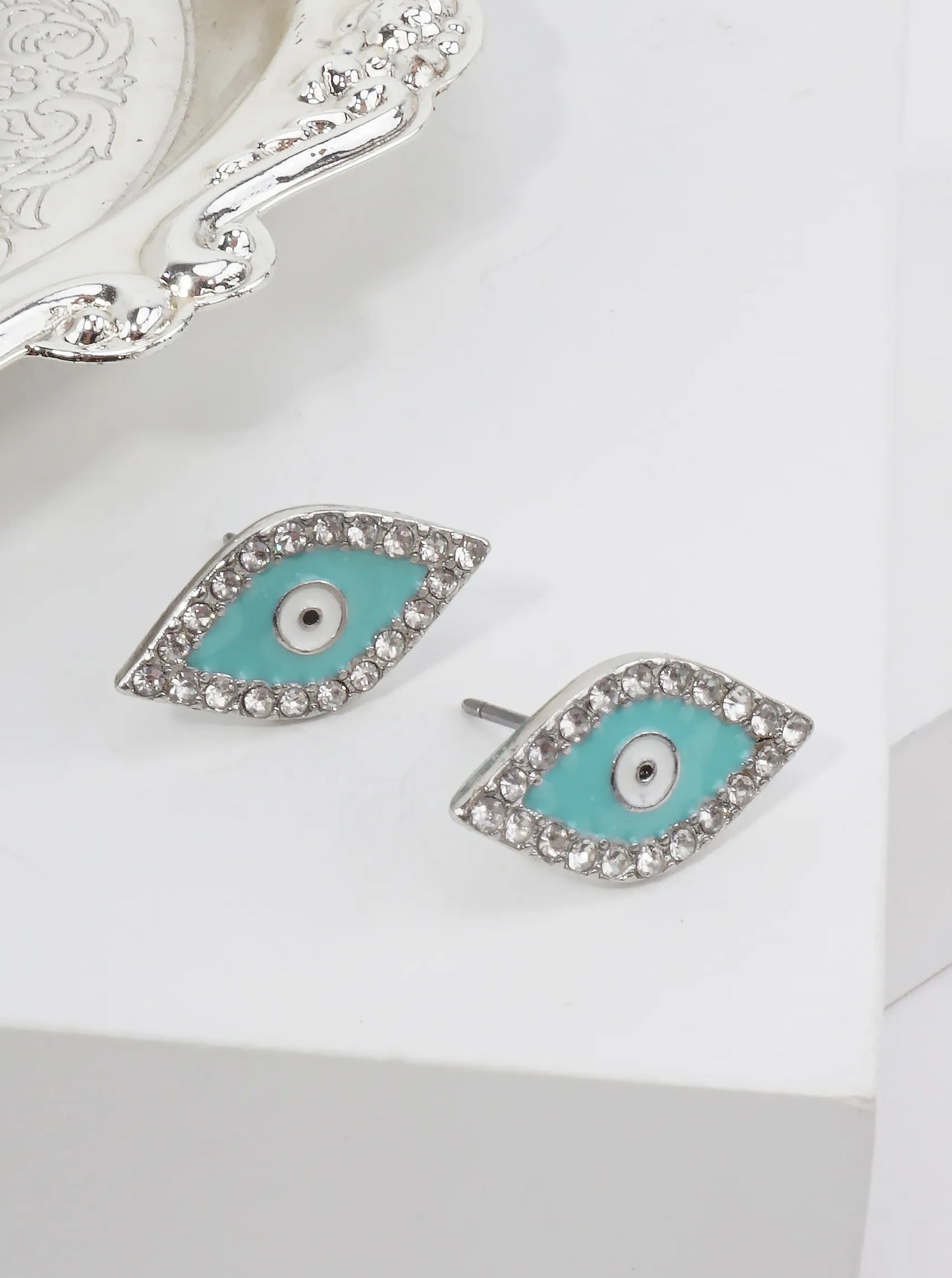 Spiritual-Theme Crystal-Pave 13mm Evil-Eye Stud Earrings