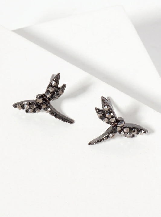 Spiritual-Theme Crystal-Pave Symmetrical Dragonfly Stud Earrings