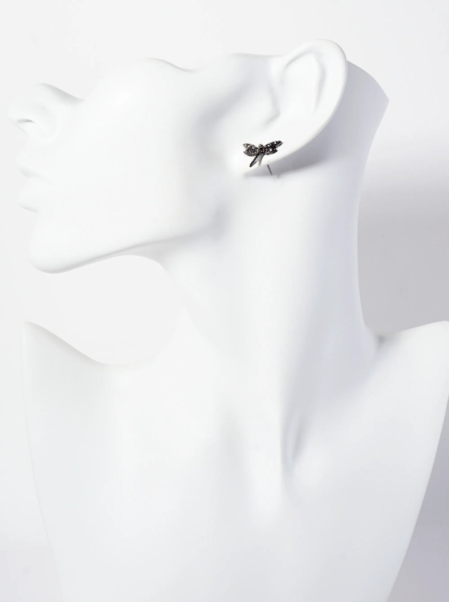 Spiritual-Theme Crystal-Pave Symmetrical Dragonfly Stud Earrings